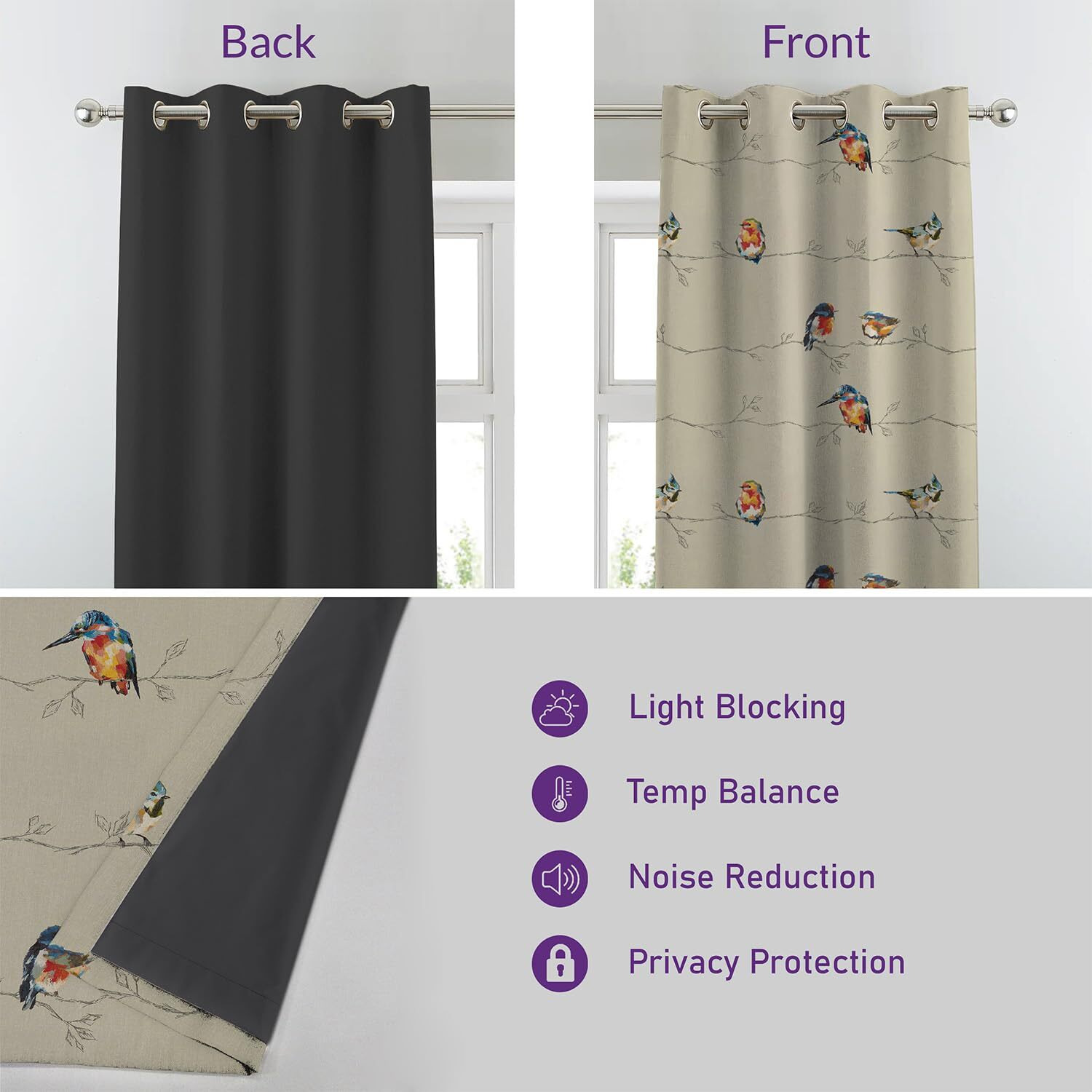 SPACES DRAPE STORY Premium Polyester Blackout Curtains - 95-98% Light Blocking - Digital Printed Floral - Heavy Fabric, Set of 2-5ft Window Curtains, Khaki Beige