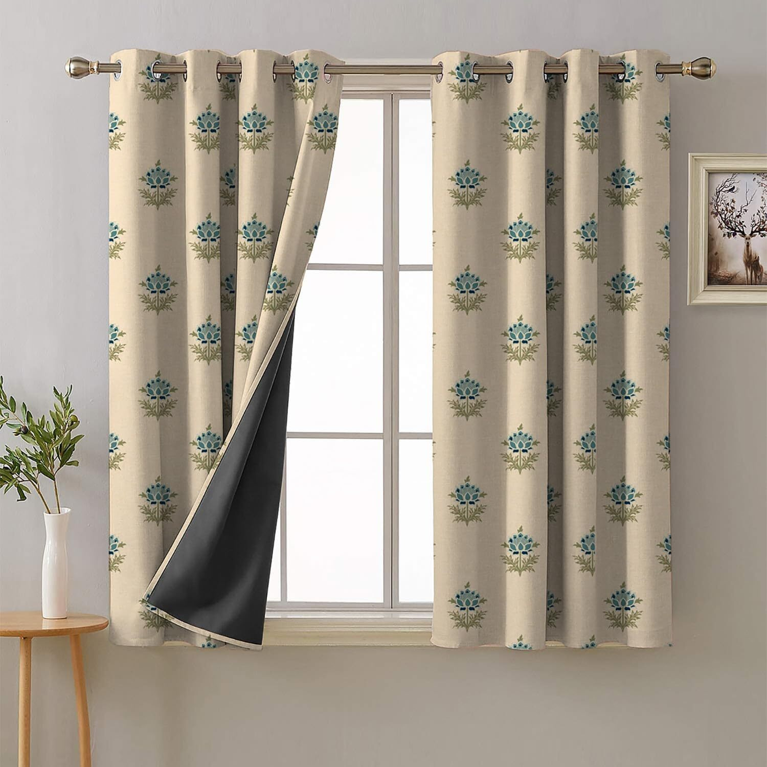 SPACES DRAPE STORY Premium Polyester Blackout Curtains - 95-98% Light Blocking - Digital Printed Indie - Heavy Fabric, Set of 2-5ft Window Curtains, Teal Blue
