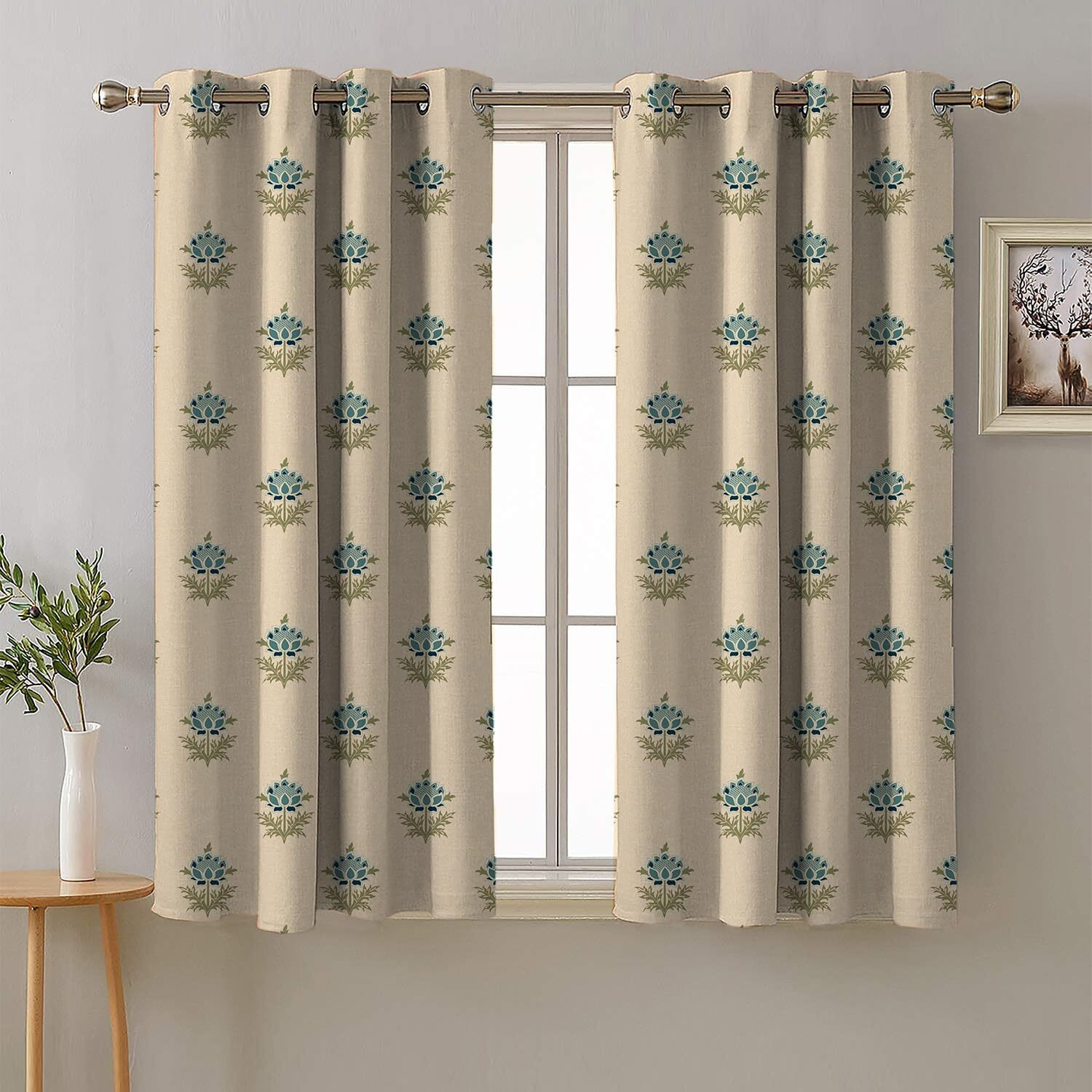 SPACES DRAPE STORY Premium Polyester Blackout Curtains - 95-98% Light Blocking - Digital Printed Indie - Heavy Fabric, Set of 2-5ft Window Curtains, Teal Blue