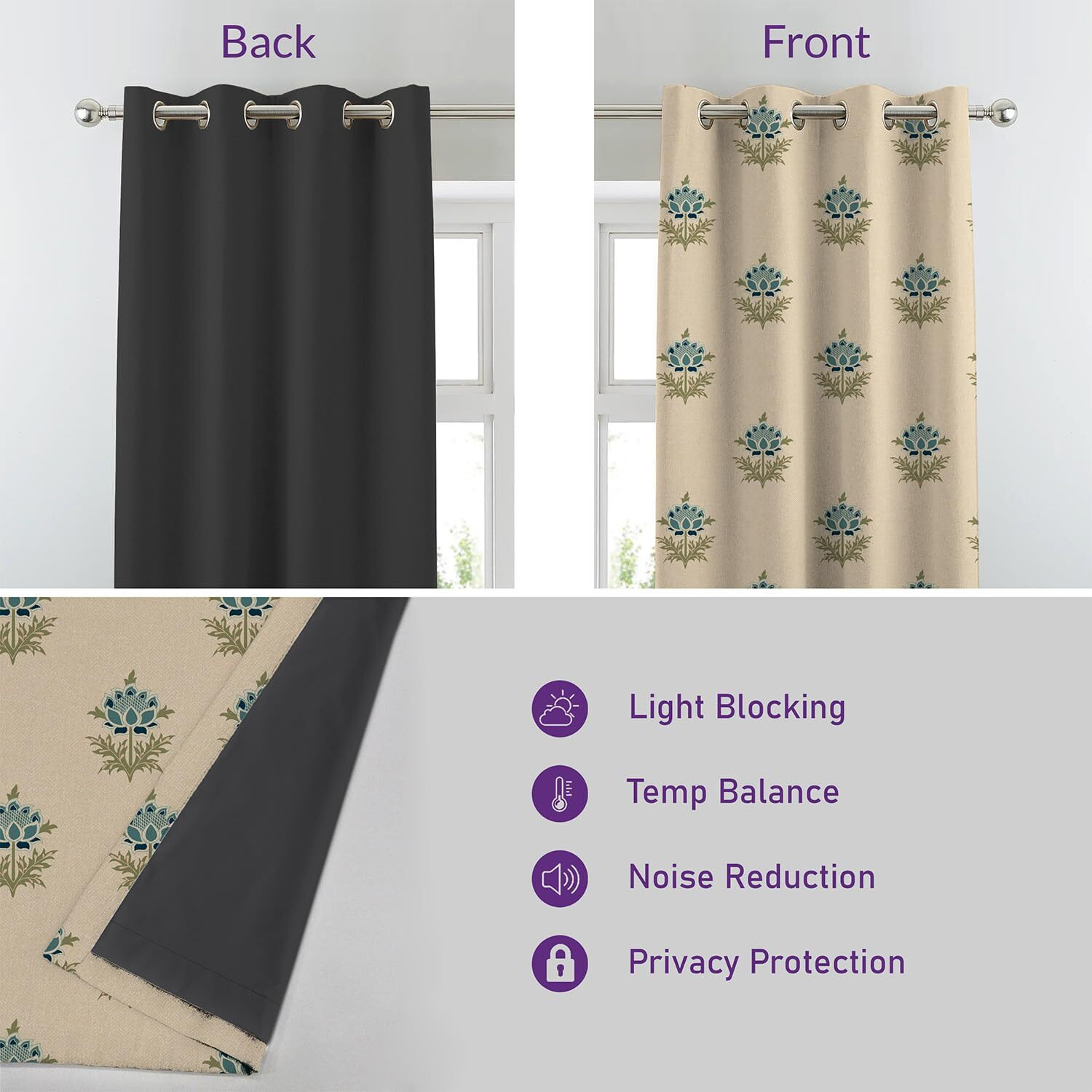 SPACES DRAPE STORY Premium Polyester Blackout Curtains - 95-98% Light Blocking - Digital Printed Indie - Heavy Fabric, Set of 2-5ft Window Curtains, Teal Blue
