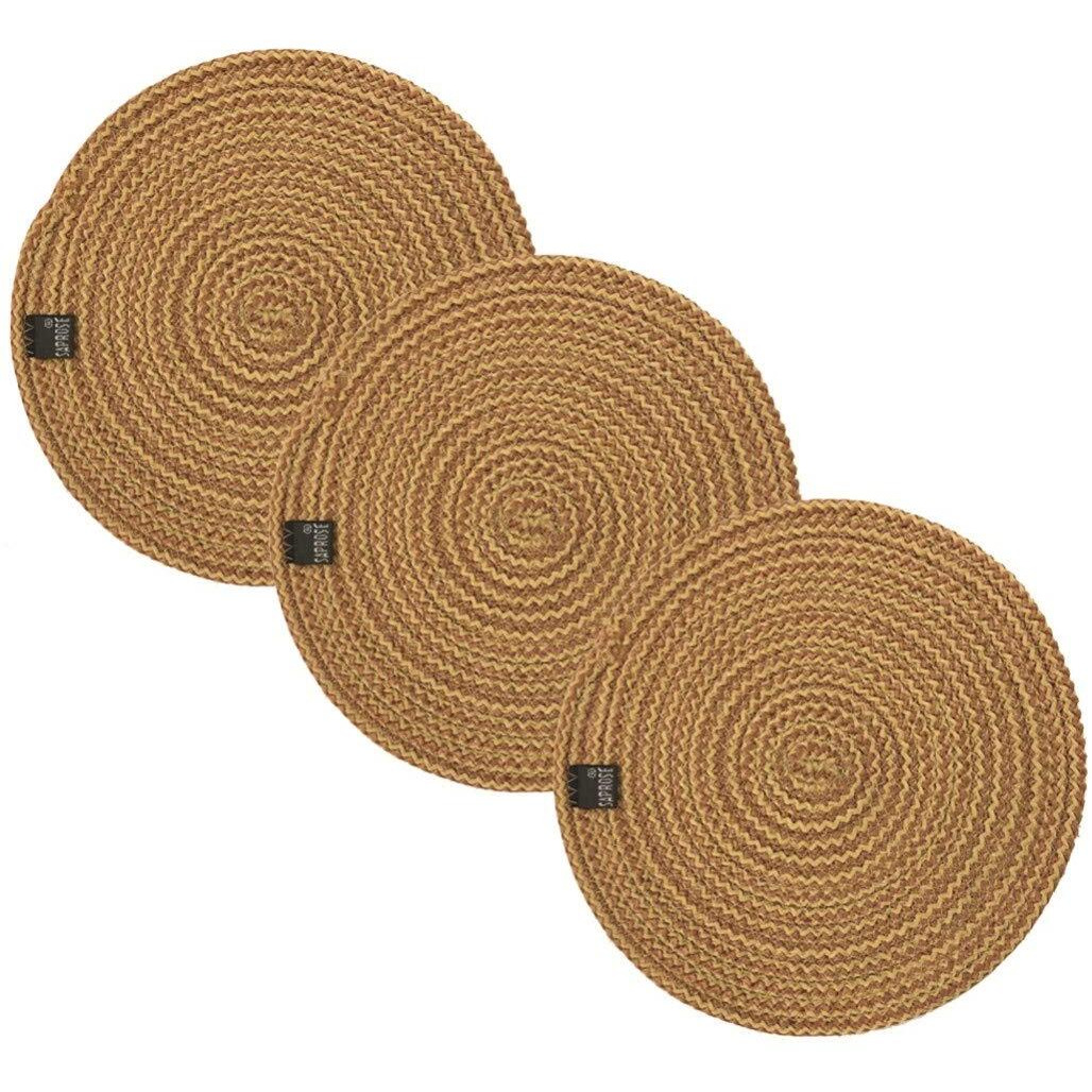 ST SAPROSE  Polypropylene Round Trivet (3 PCS Set, Size 23 cm) Pot MAT, Side Table Mat, Machine Washable Small Place Mat for Casserole for Dining Table (9 Dia, Beige)