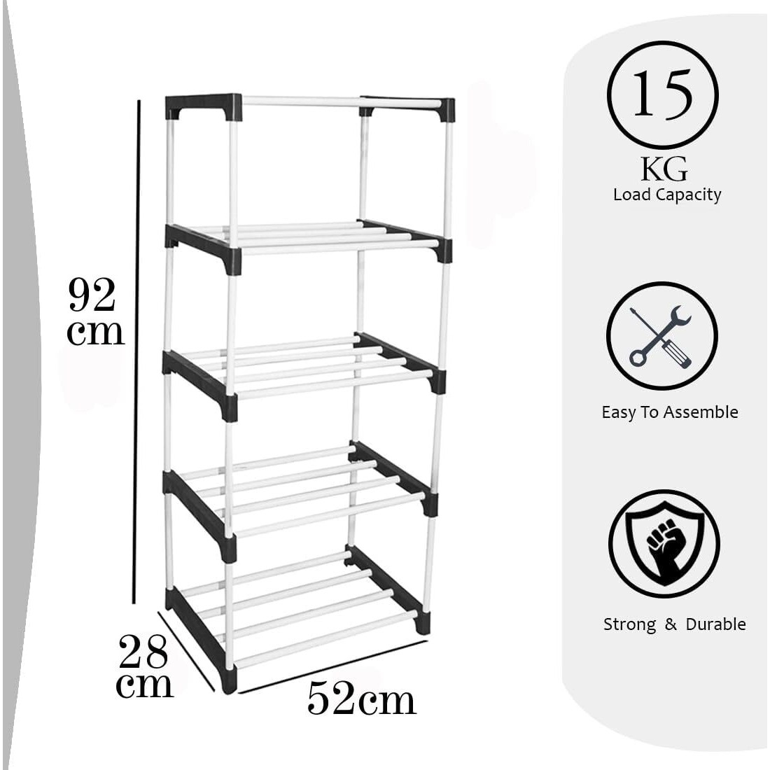 LOTSPEK 5 Layer Bookshelf for Home Library, Book Stand| Book Rack for Study Room| Book Stand Shelf 5 Layer Metal Rack(5 book shelves)((5 Layer Book Shelf, Black)