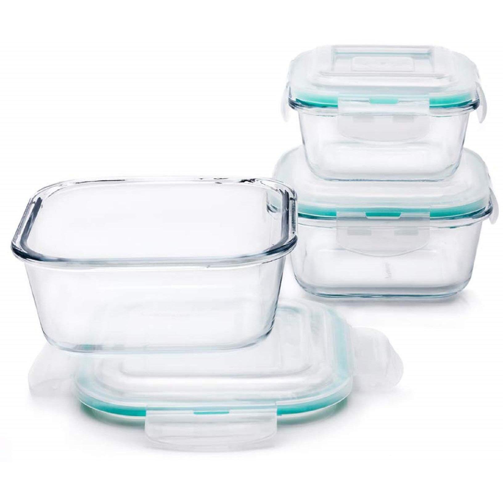 Signoraware Lock N Store High Borosilicate Bakeware Safe Glass Container Square (320ml+520ml+800ml), Set of 3, Transparent