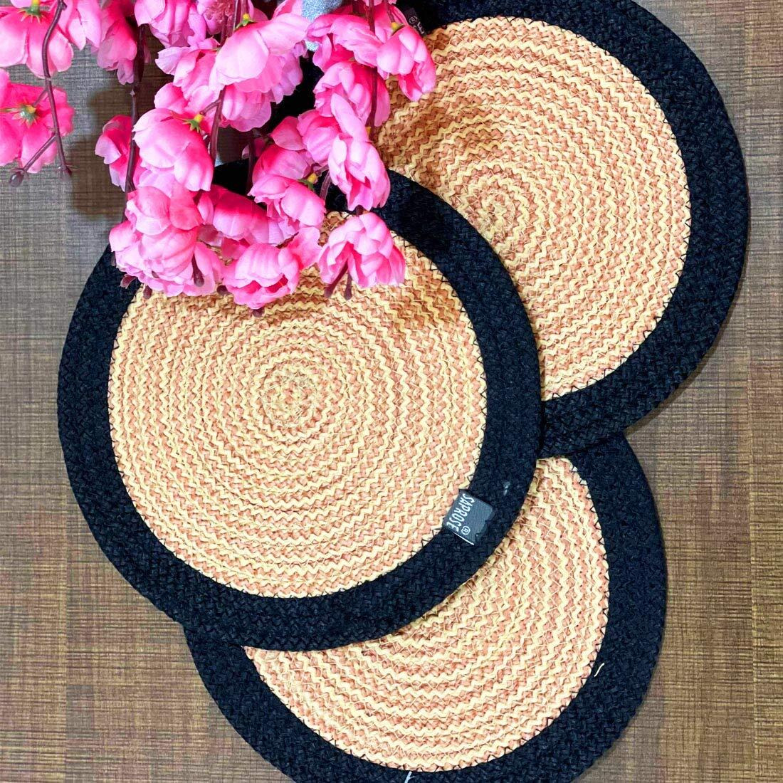 ST SAPROSE  Polypropylene Round Trivet (3 PCS Set, Size 23 cm) Pot MAT, Side Table Mat, Machine Washable Small Place Mat for Casserole for Dining Table (9 Dia, Black)