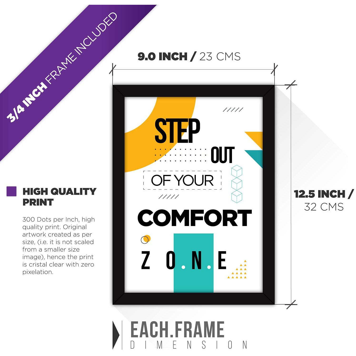 FATMUG Synthetic Motivational Frames For Office And Living Room - Modern Wall Art With Glass - Set Of 4, Multicolour
