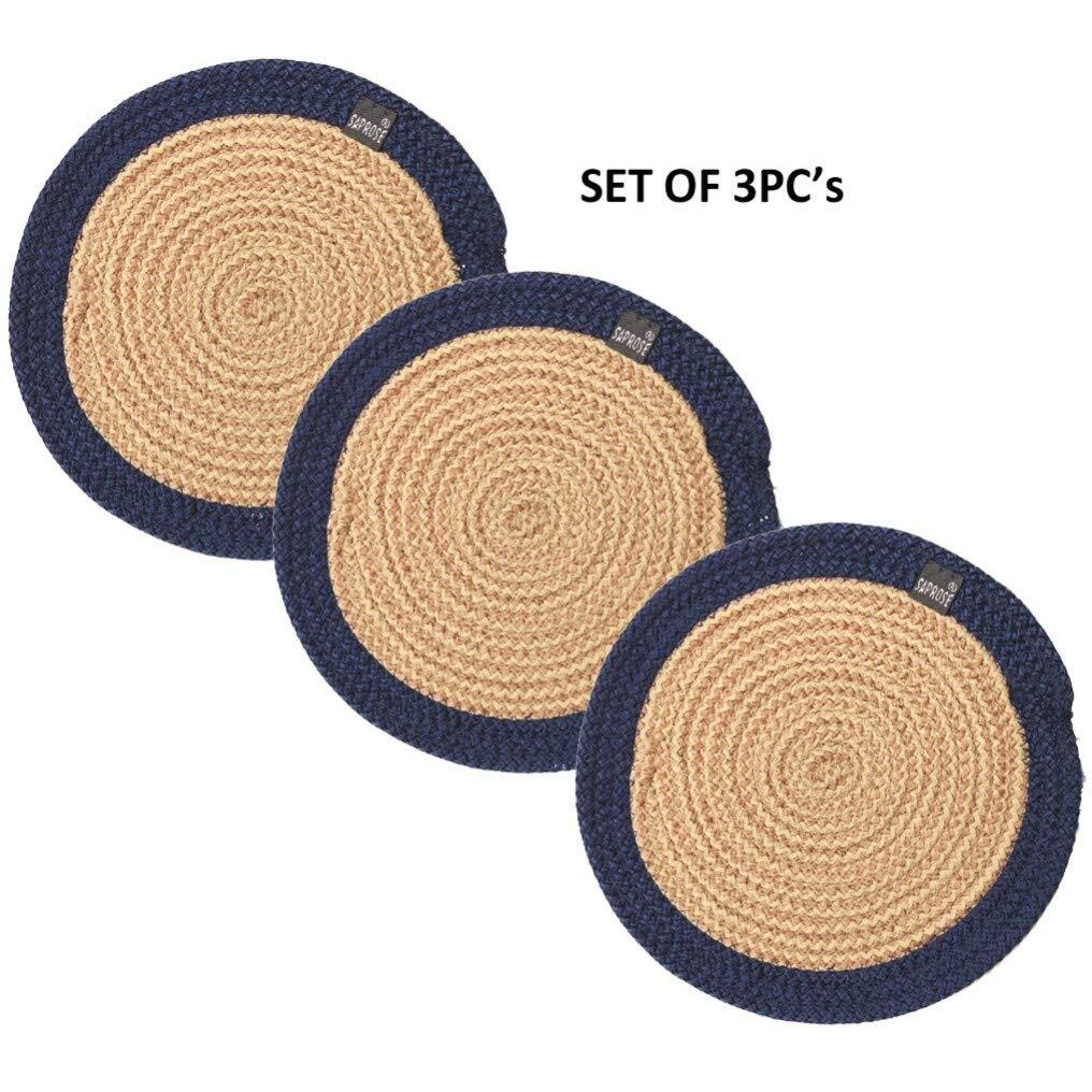 ST SAPROSE  Polypropylene Round Trivet (3 PCS Set, Size 23 cm) Pot MAT, Side Table Mat, Machine Washable Small Place Mat for Casserole for Dining Table (9 Dia, Blue)