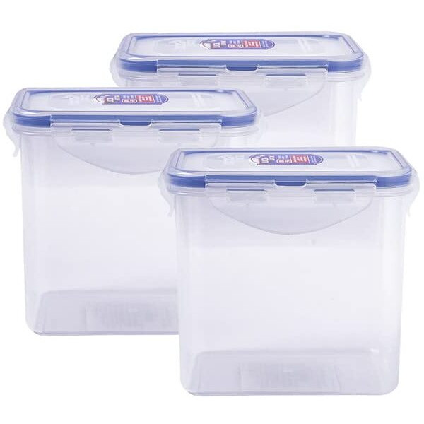 Lock & Lock Classic Plastic Airtight Food Storage Container with Leak Proof Lid, 850 Ml, Transparent, Set of 3 (HPL808)