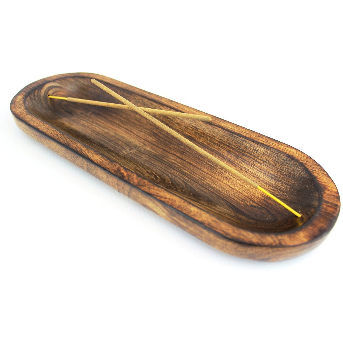 Pure Source India Natural Wood Incense Holder and Ash Catcher (11 X 4 Inch)(Oval)