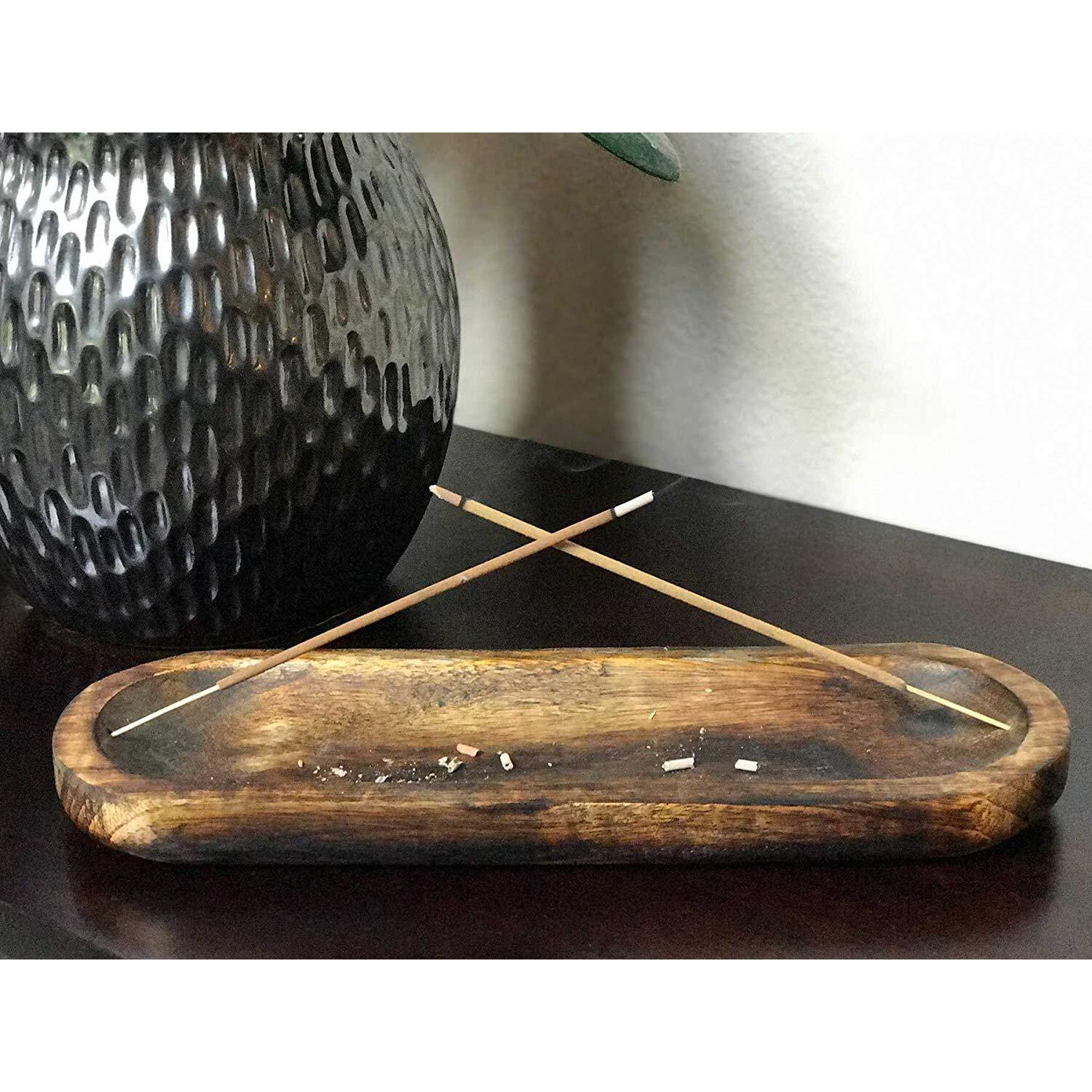 Pure Source India Natural Wood Incense Holder and Ash Catcher (11 X 4 Inch)(Oval)