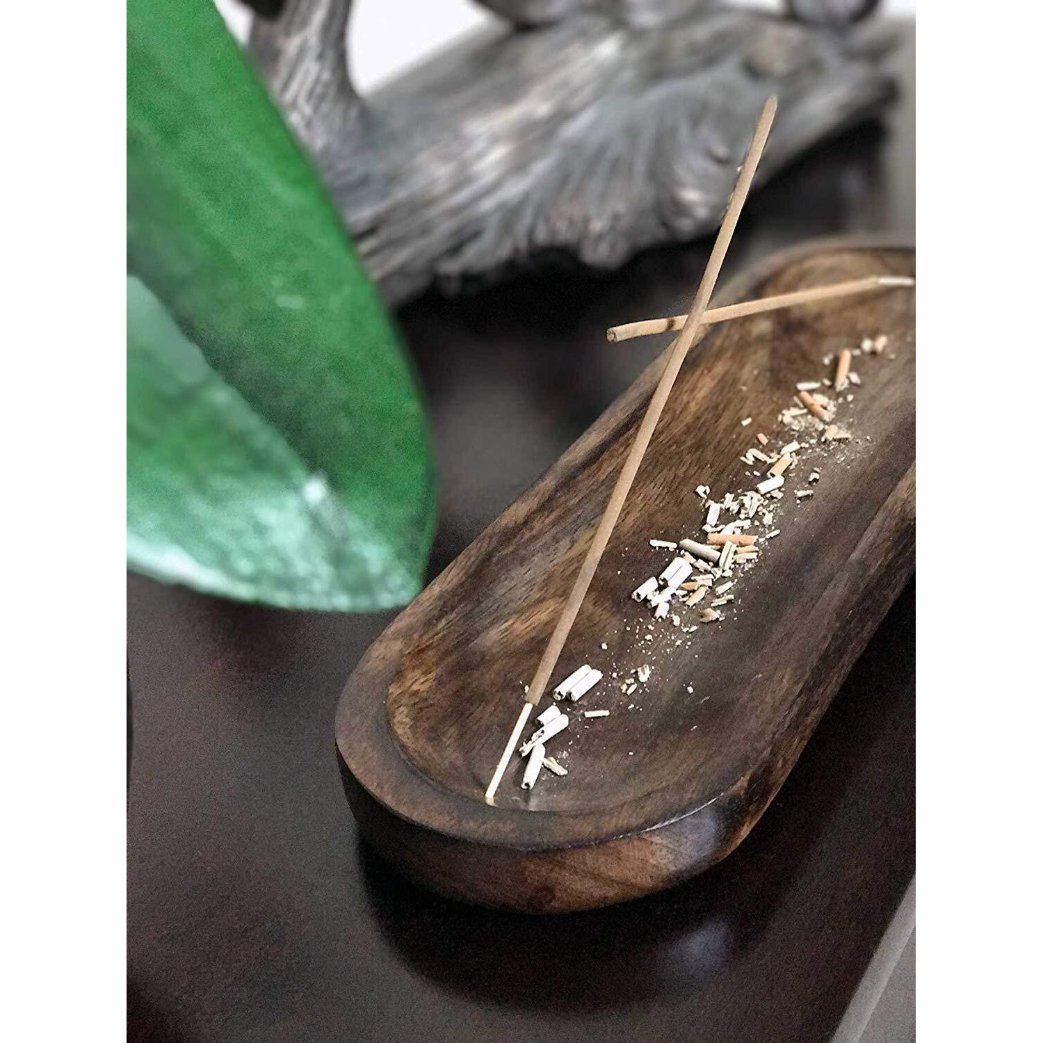 Pure Source India Natural Wood Incense Holder and Ash Catcher (11 X 4 Inch)(Oval)