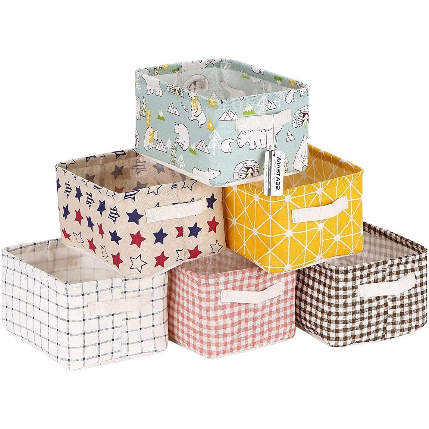 PALAK (Pack of 1) Foldable Multipurpose Storage Box Small Canvas Fabric Organizer Baskets for Organizing, Storage Box with Handles Boxes for Wardrobe (Multi) polyethylene, Rectangular (Pack of 1)