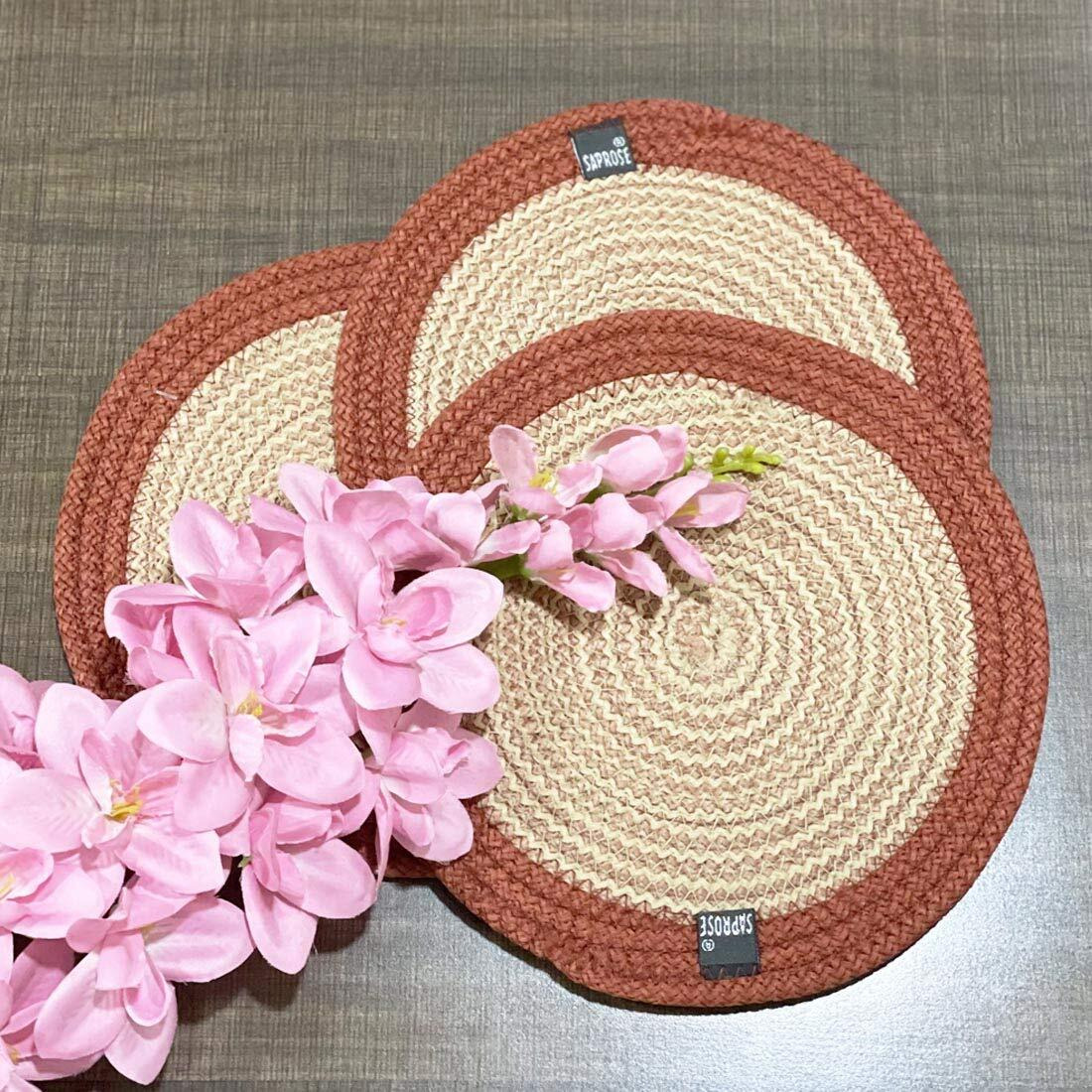 ST SAPROSE  Polypropylene Round Trivet (3 PCS Set, Size 23 cm) Pot MAT, Side Table Mat, Machine Washable Small Place Mat for Casserole for Dining Table (9 Dia, Tan)