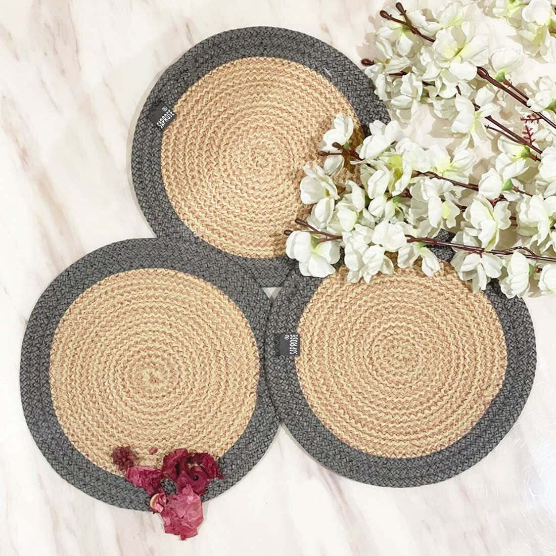 ST SAPROSE  Polypropylene Round Trivet (3 PCS Set, Size 23 cm) Pot MAT, Side Table Mat, Machine Washable Small Place Mat for Casserole for Dining Table (9 Dia, Grey)