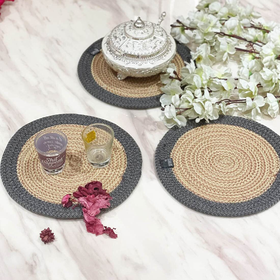 ST SAPROSE  Polypropylene Round Trivet (3 PCS Set, Size 23 cm) Pot MAT, Side Table Mat, Machine Washable Small Place Mat for Casserole for Dining Table (9 Dia, Grey)