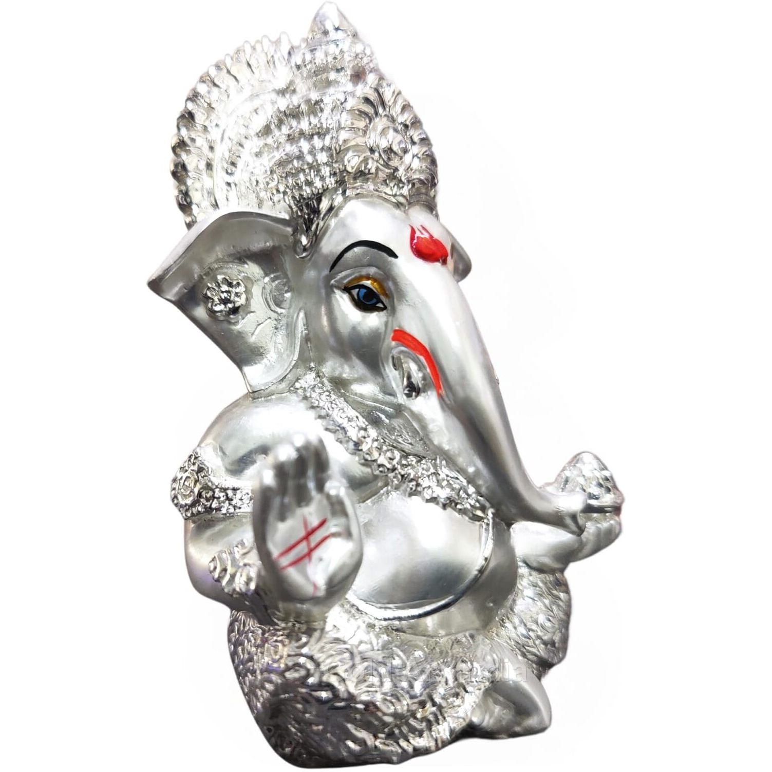 Gold Art India Ganesha/Ganpati Silver Emery Finish | 999 Silver Plated | Niche & Premium Dcor | Car Dashboard | Office Desk |(MUKUTSILVERMERY 3.3) (Silver Plated)