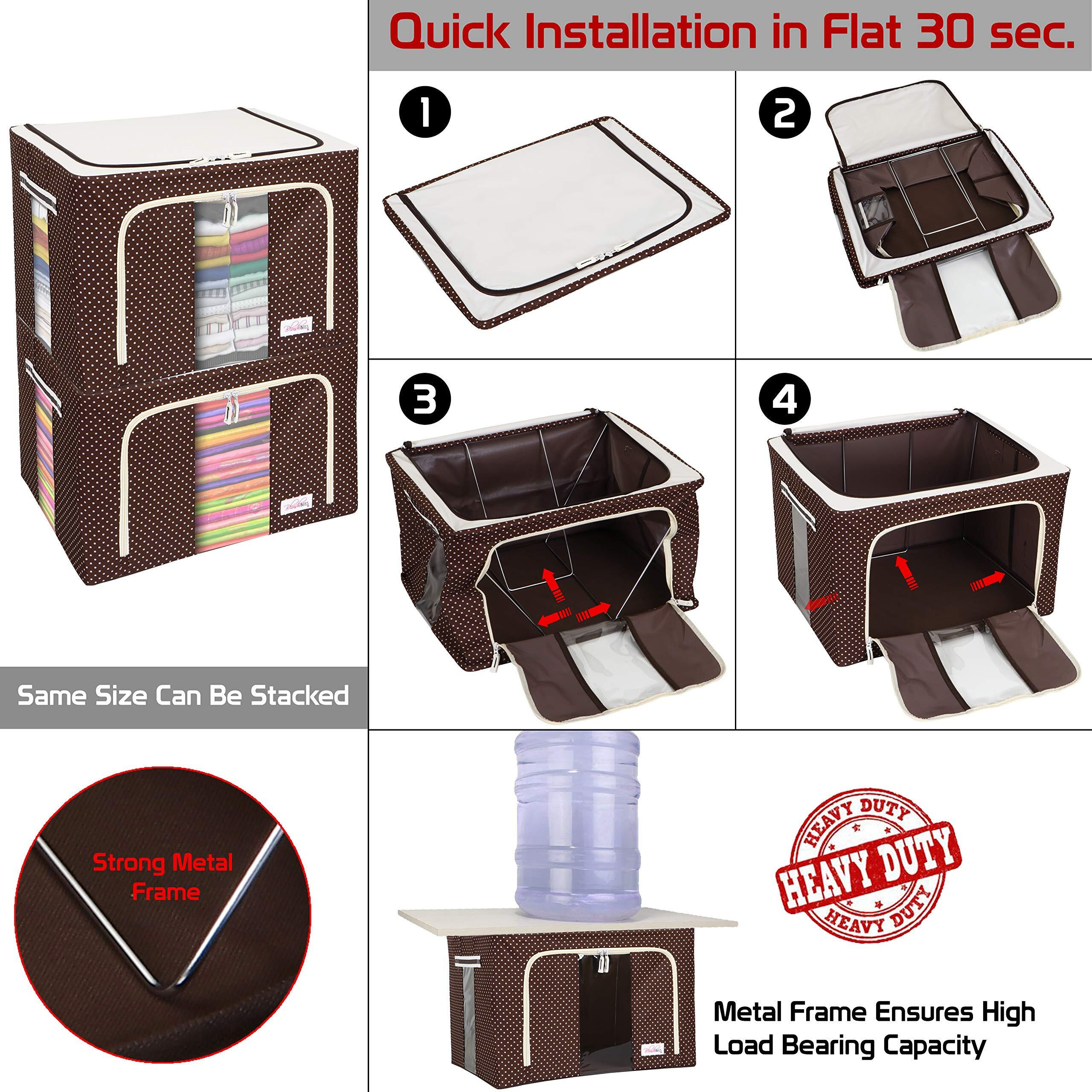 BlushBees  Oxford Fabric Living Box Clothes Organiser for Wardrobe Storage Boxes for Clothes with Zip (66 L, Polka Dots Brown) - Pack of 2