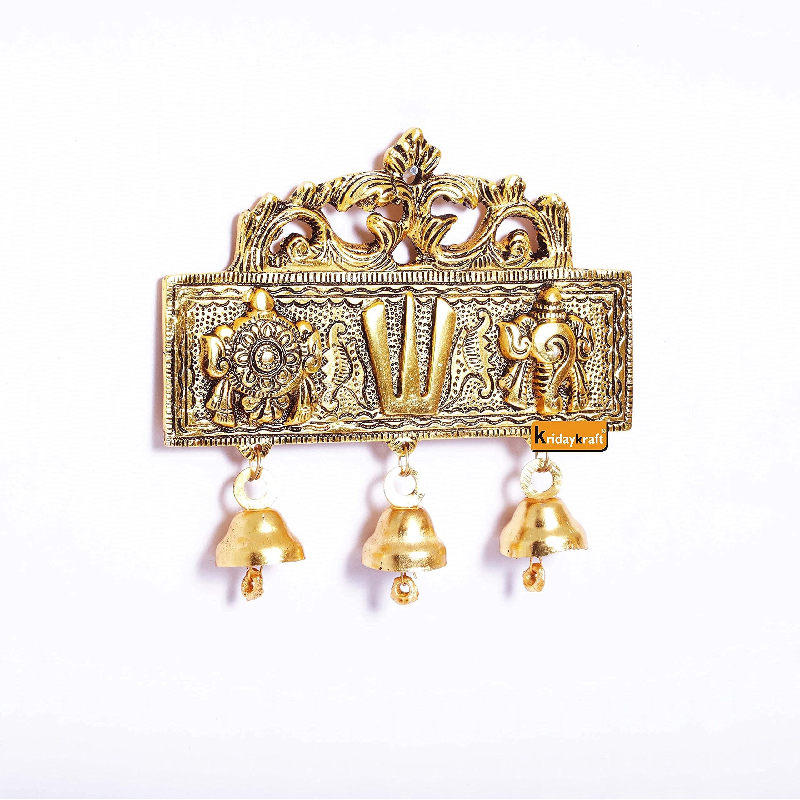 KridayKraft Tirupati Door Hanging Shankh Chakra Namah Latkan Gold Plating Antique Decorative for Home,Office & Room,Showpiece Figurines,Religious idol...