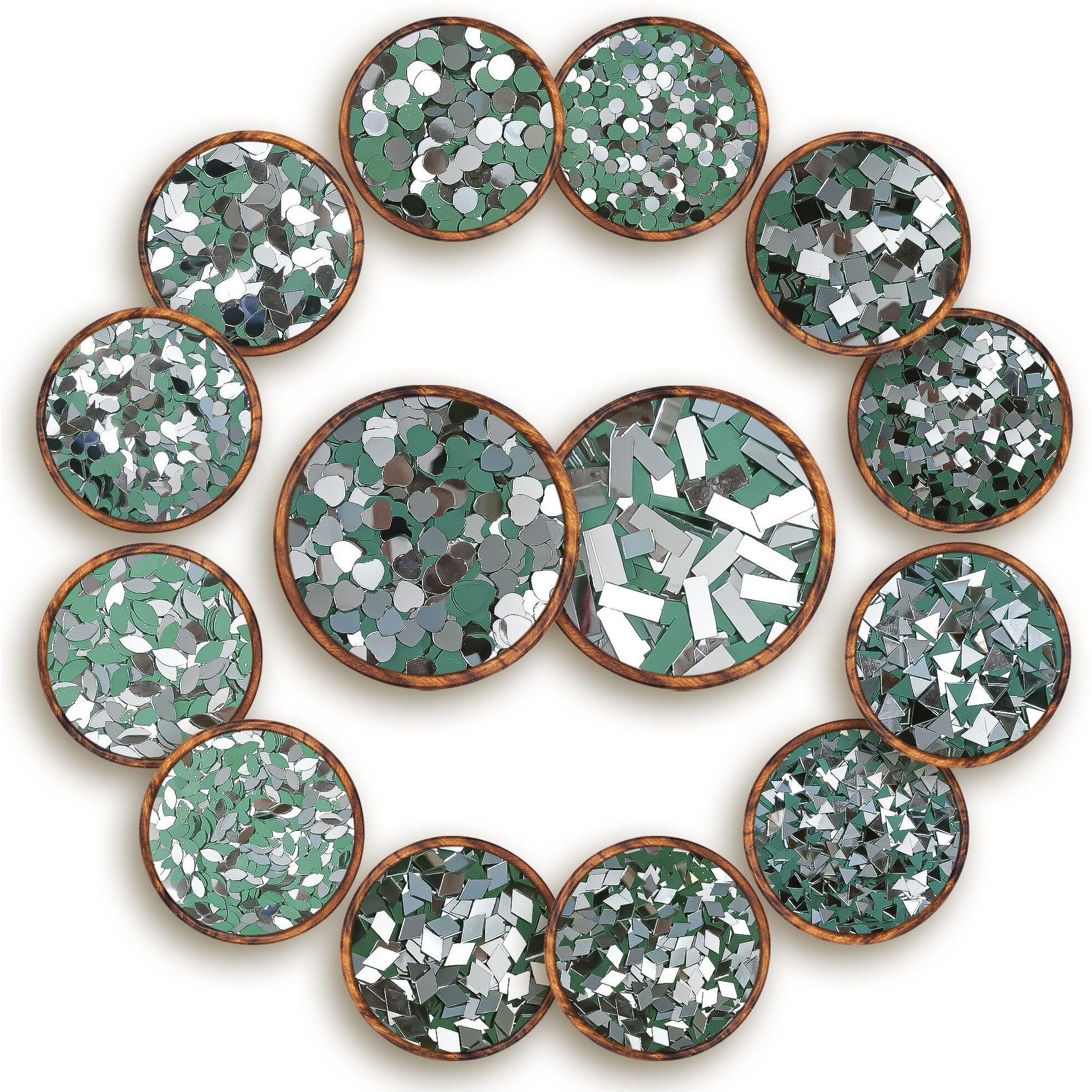 Brinda ventures 14 Variety Mirrors Shapes for Crafts | Perfect for Lippan, Fabric, Mandala Art, Jewelry Making | 880 Medium and 1260 Small Shapes Mirrors, Total 2140 Pieces (Combo of 14)