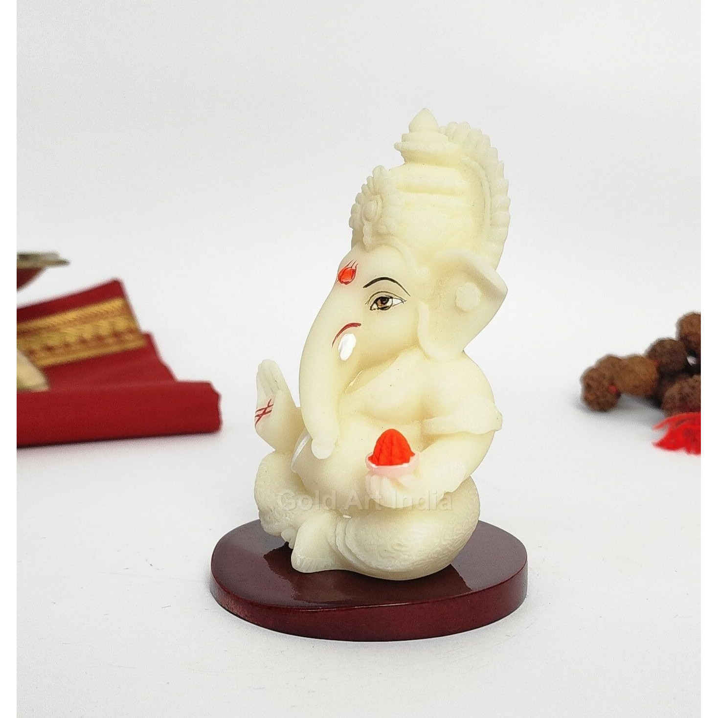 Gold Art India Ganesha Idol | Ganesh Statue for Home Decor | Ganesha murti for Office Desk, & Ganpati Idol for Car Dashboard | Unique Wedding & Birthday Gift (IVORYMDF 3.5)