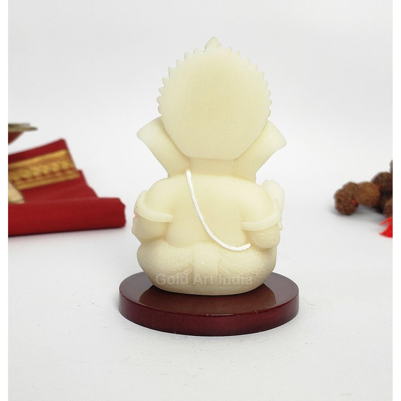 Gold Art India Ganesha Idol | Ganesh Statue for Home Decor | Ganesha murti for Office Desk, & Ganpati Idol for Car Dashboard | Unique Wedding & Birthday Gift (IVORYMDF 3.5)