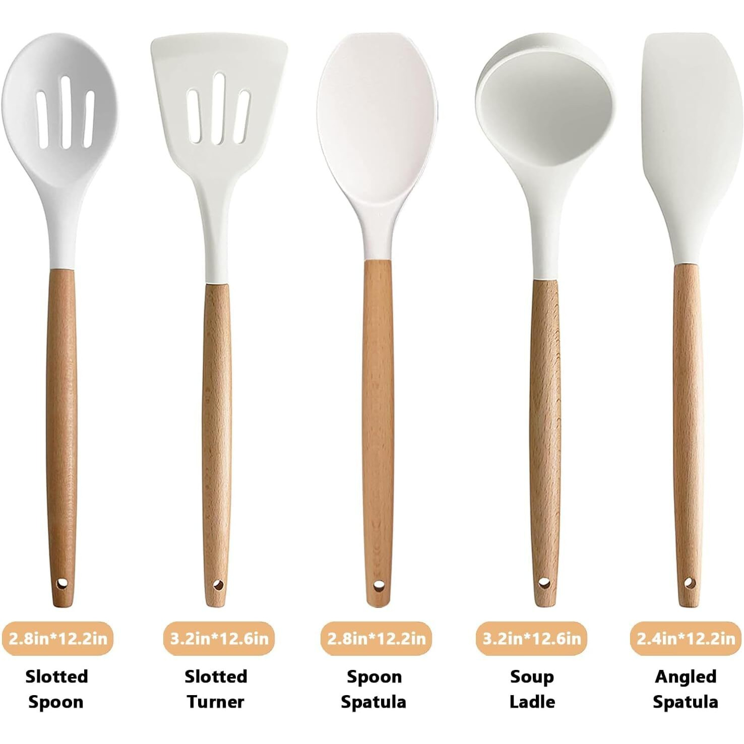 5 Piece Silicone spatulas Wooden Handle Non-Stick Silicone Spatula,BPA Free Non Toxic Wooden Handle Spatula Set Used for Bake & Cooking (Cream, 5)
