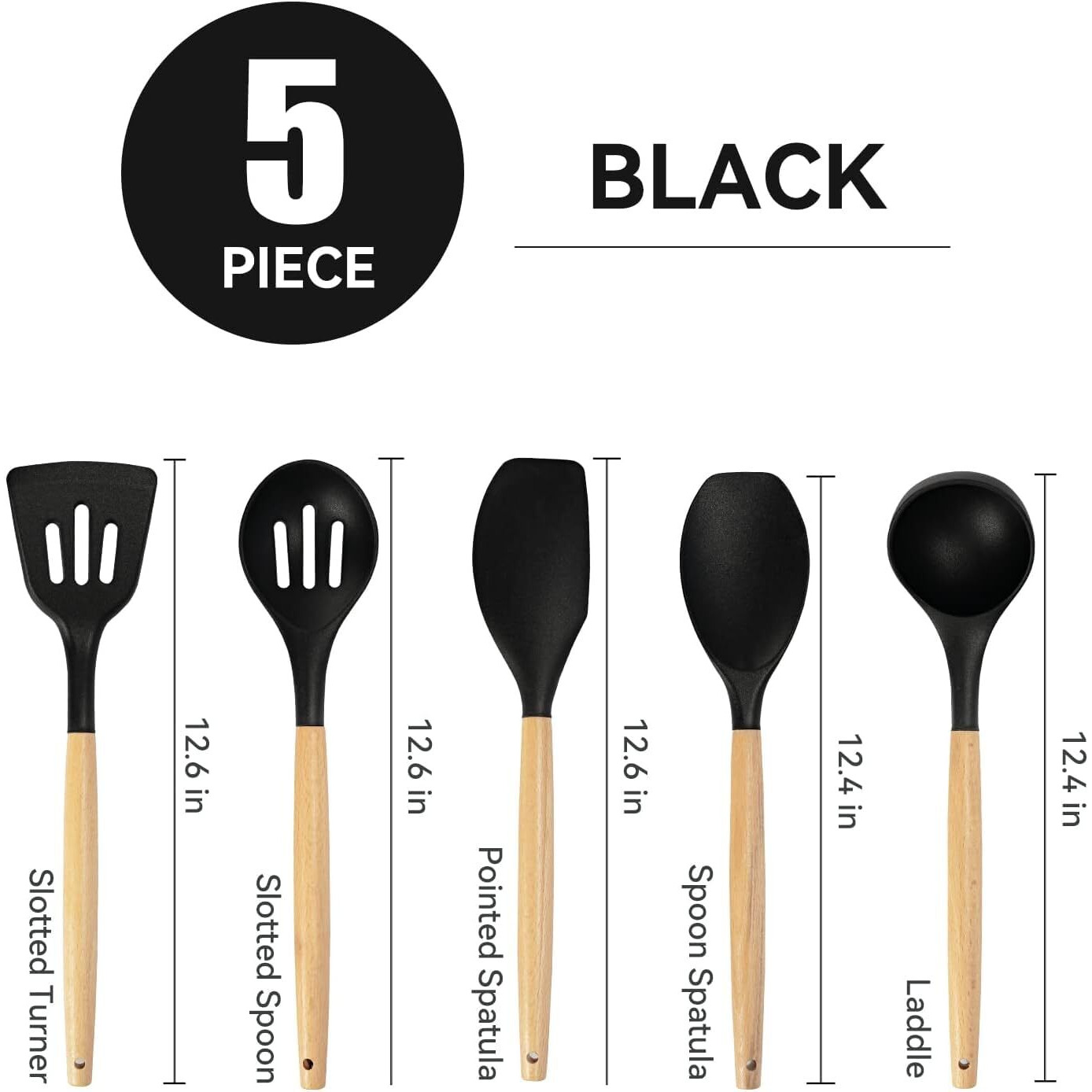 5 Piece Silicone spatulas Wooden Handle Non-Stick Silicone Spatula,BPA Free Non Toxic Wooden Handle Spatula Set Used for Bake & Cooking (Black, 5)