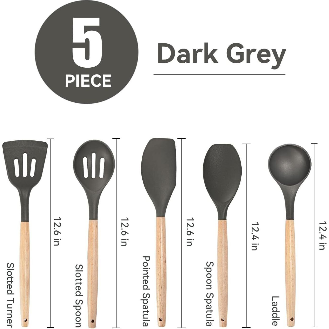5 Piece Silicone spatulas Wooden Handle Non-Stick Silicone Spatula,BPA Free Non Toxic Wooden Handle Spatula Set Used for Bake & Cooking (Grey, 5)