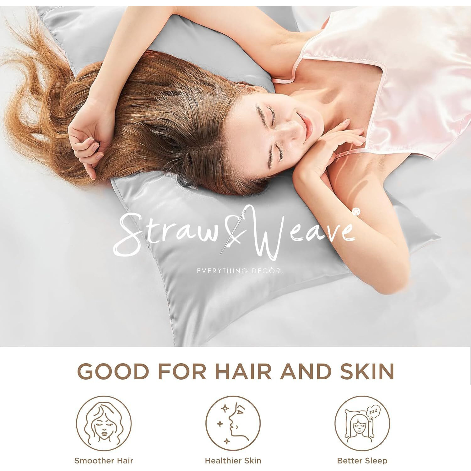 Satin Silk Pillow Covers for Hair and Skin | 3 Months Warranty | with 2 Pillow Cover, 3 Satin Scrunchies & 1 Hair Clips for Women
