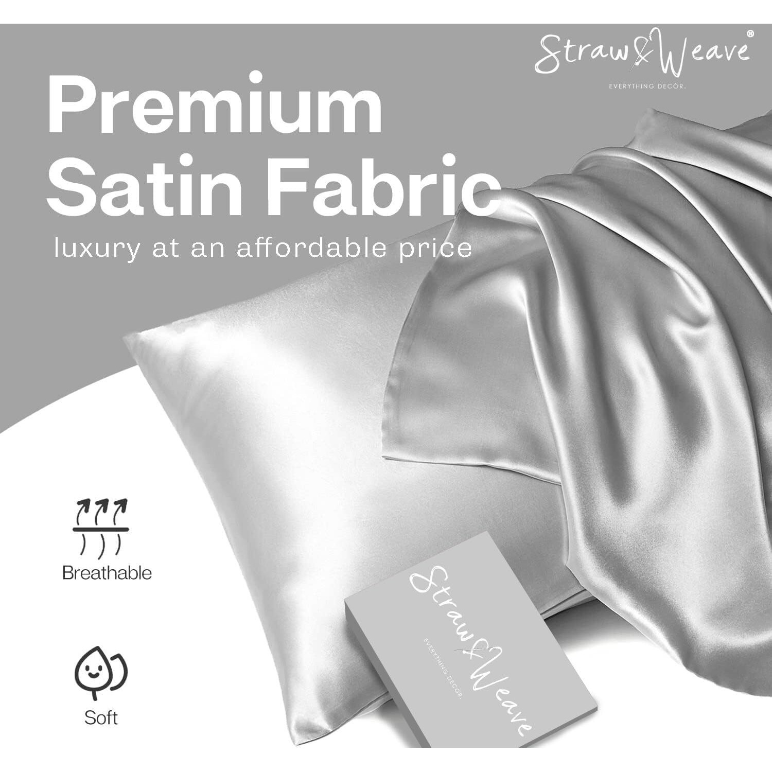 Satin Silk Pillow Covers for Hair and Skin | 3 Months Warranty | with 2 Pillow Cover, 3 Satin Scrunchies & 1 Hair Clips for Women