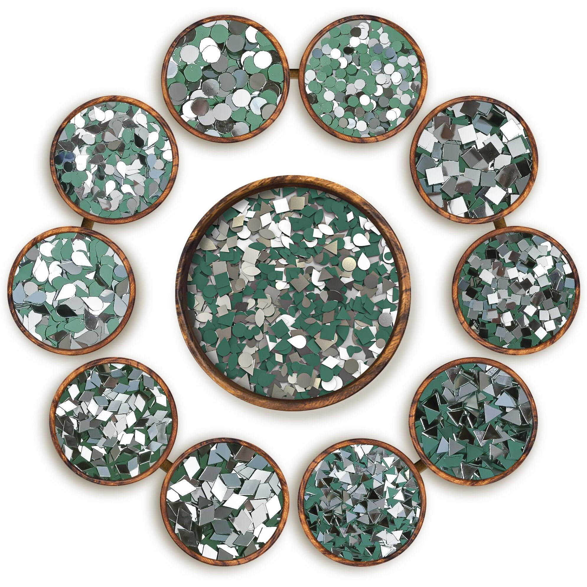 Brinda ventures 10 Variety Mirrors Shapes for Crafts | Perfect for Lippan, Fabric, Mandala Art, Jewelry Making | 550 Medium and 1050 Small Shapes Mirrors, Total 1050 Pieces (Combo of 10)