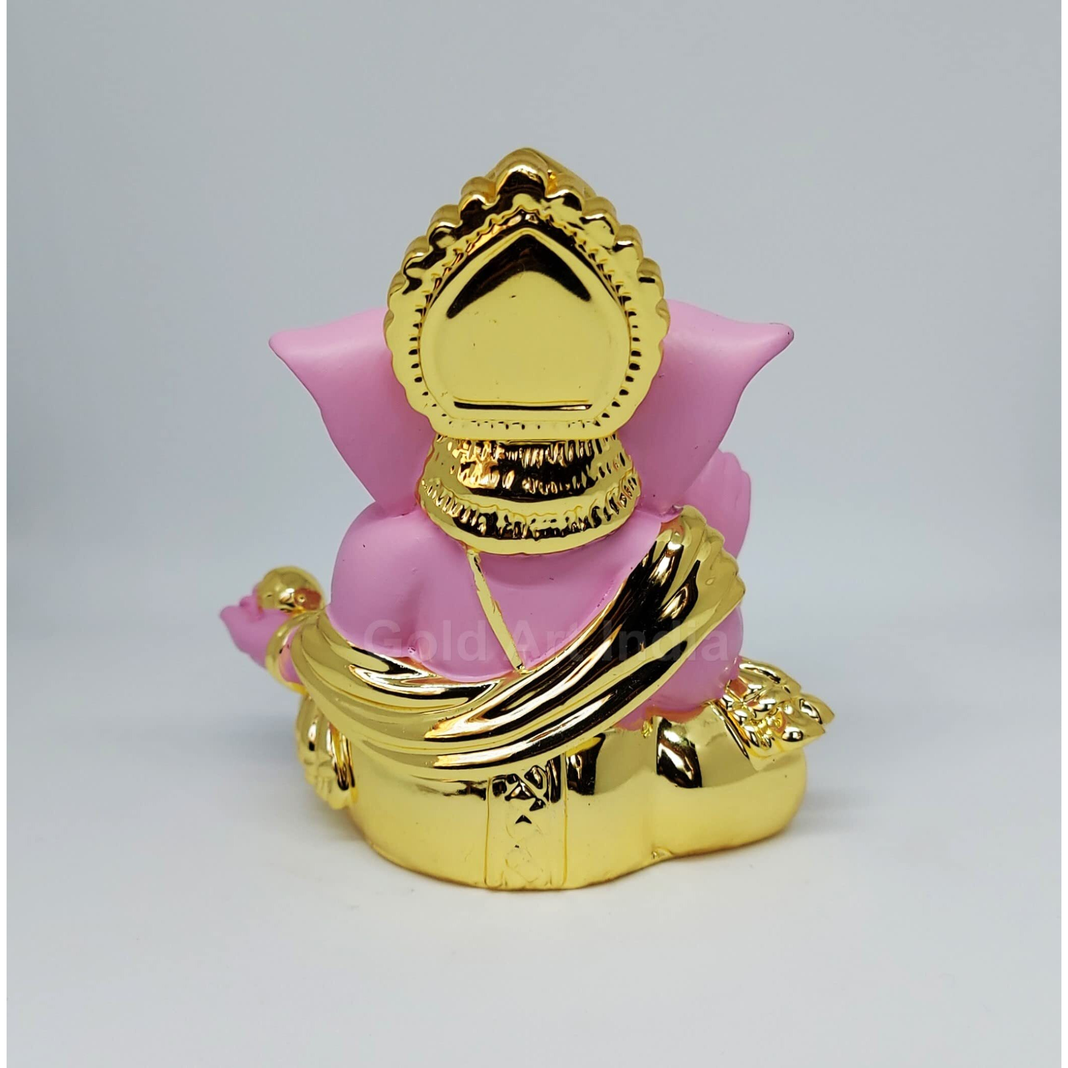 Gold Art India Gold Plated Gaddi Ganesh Idol for Car Dashboard Ganesha Murti Ganpati Idol for Home Decor Puja Lord Ganesh Statue Gift for Office Desk Puja Room Figurine Gold Pink