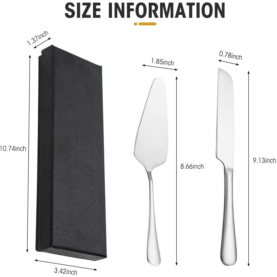 HASTHIP Cake Cutting Knife Set, Elegant Stainless Steel Cake Knife and Cake Server Set, Cake Cutter and Pie Spatula for Birthday Anniversary Christmas Gift Set of 2, Silver
