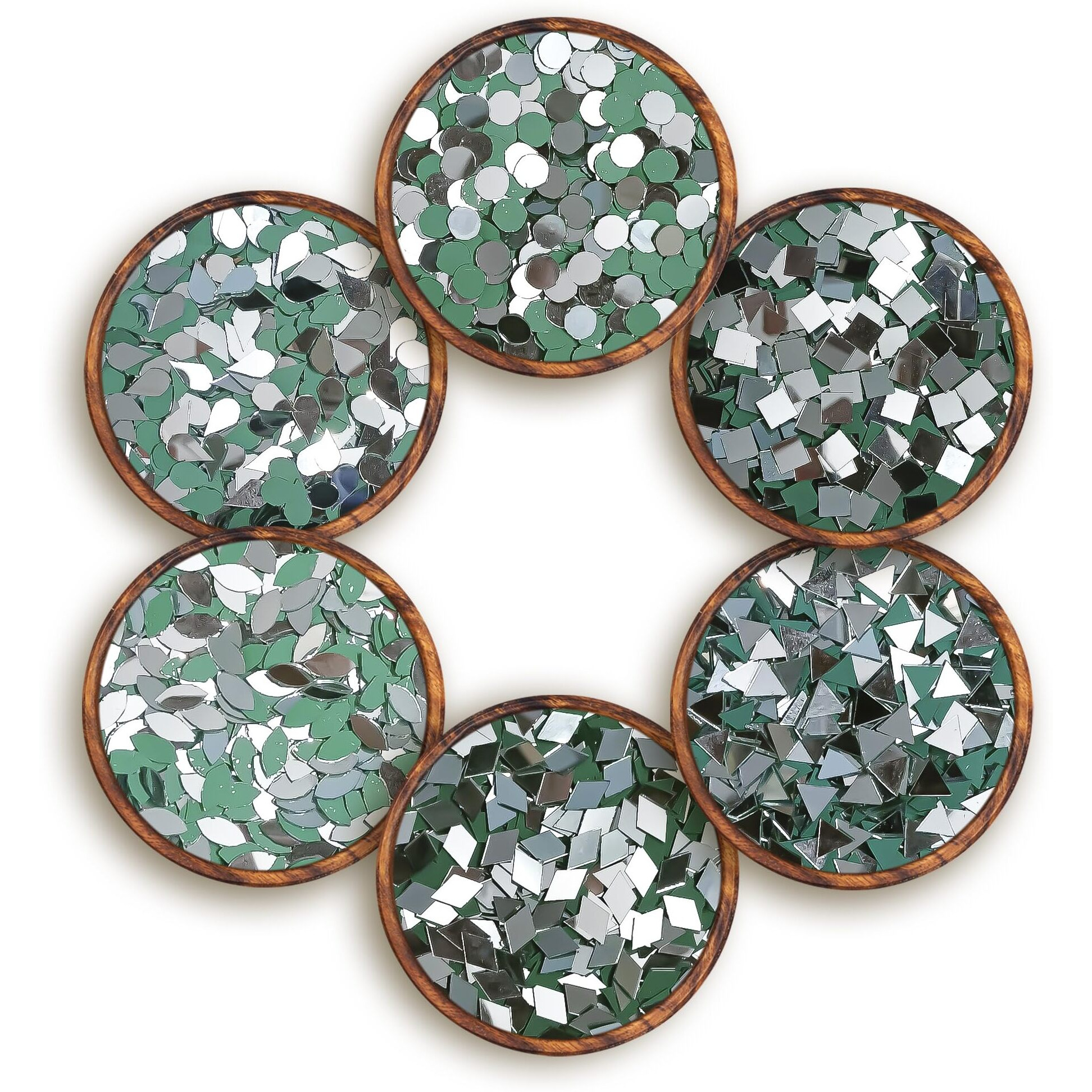 Brinda ventures 6 Variety Mirrors Shapes for Crafts | Perfect for Lippan, Fabric, Mandala Art, Jewelry Making | 660 Unique Shapes (Combo of 6)