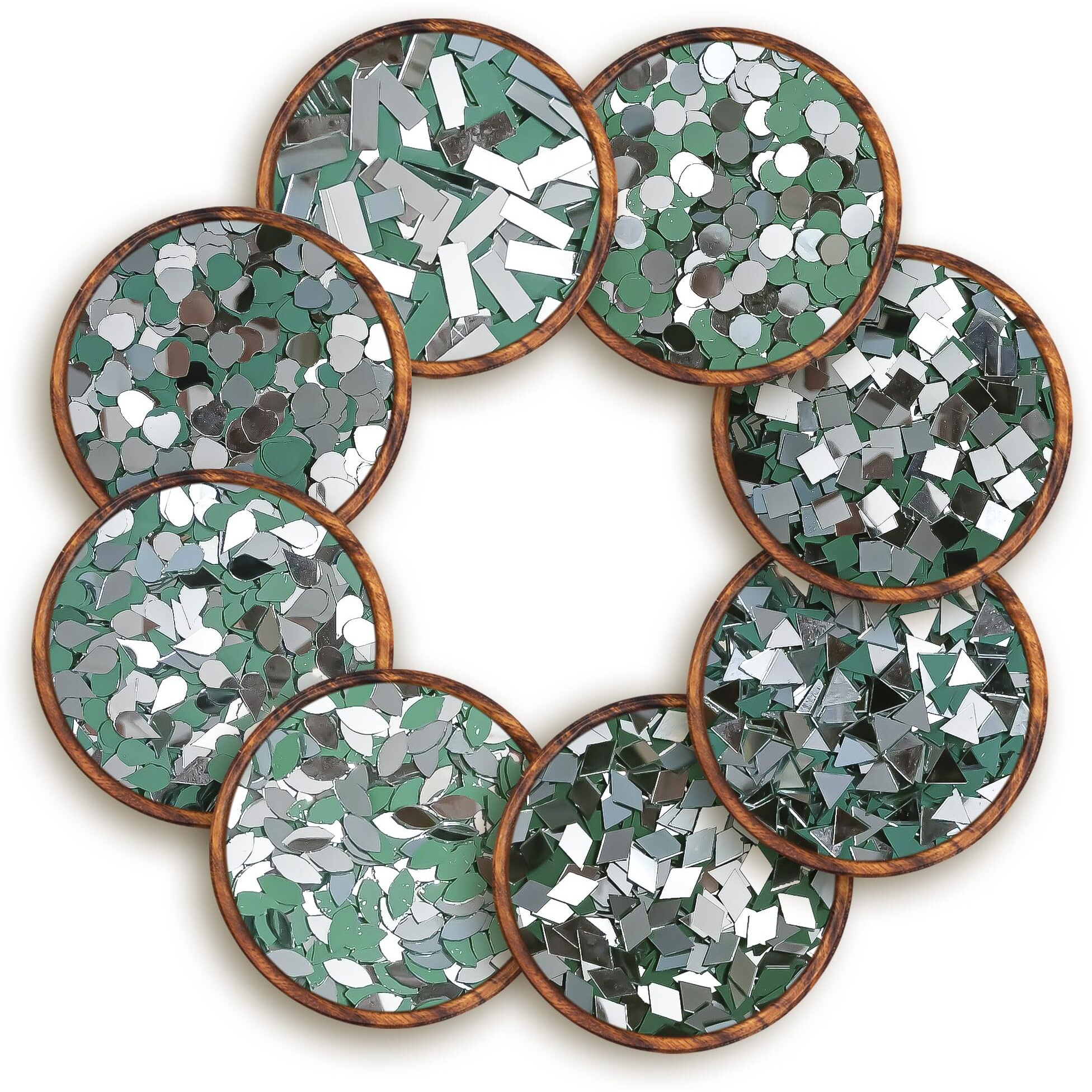 Brinda ventures 8 Variety Mirrors Shapes for Crafts | Perfect for Lippan, Fabric, Mandala Art, Jewelry Making | 880 Unique Shapes (Combo of 8)