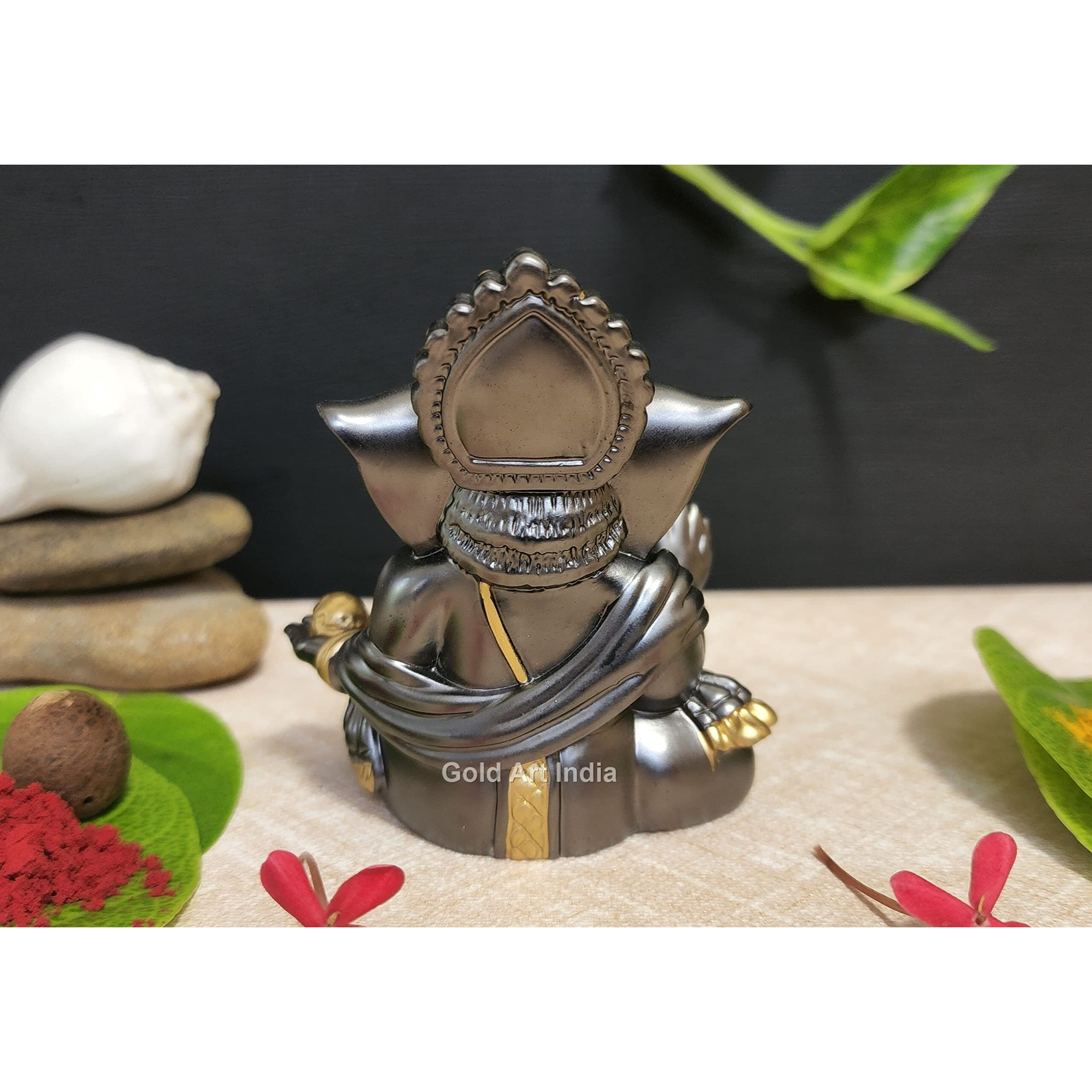 Gold Art India Gaddi Ganesha Idol (3.5) - Magnet Color with Golden Jewelry - Perfect for Car Dashboards, Offices, and Homes