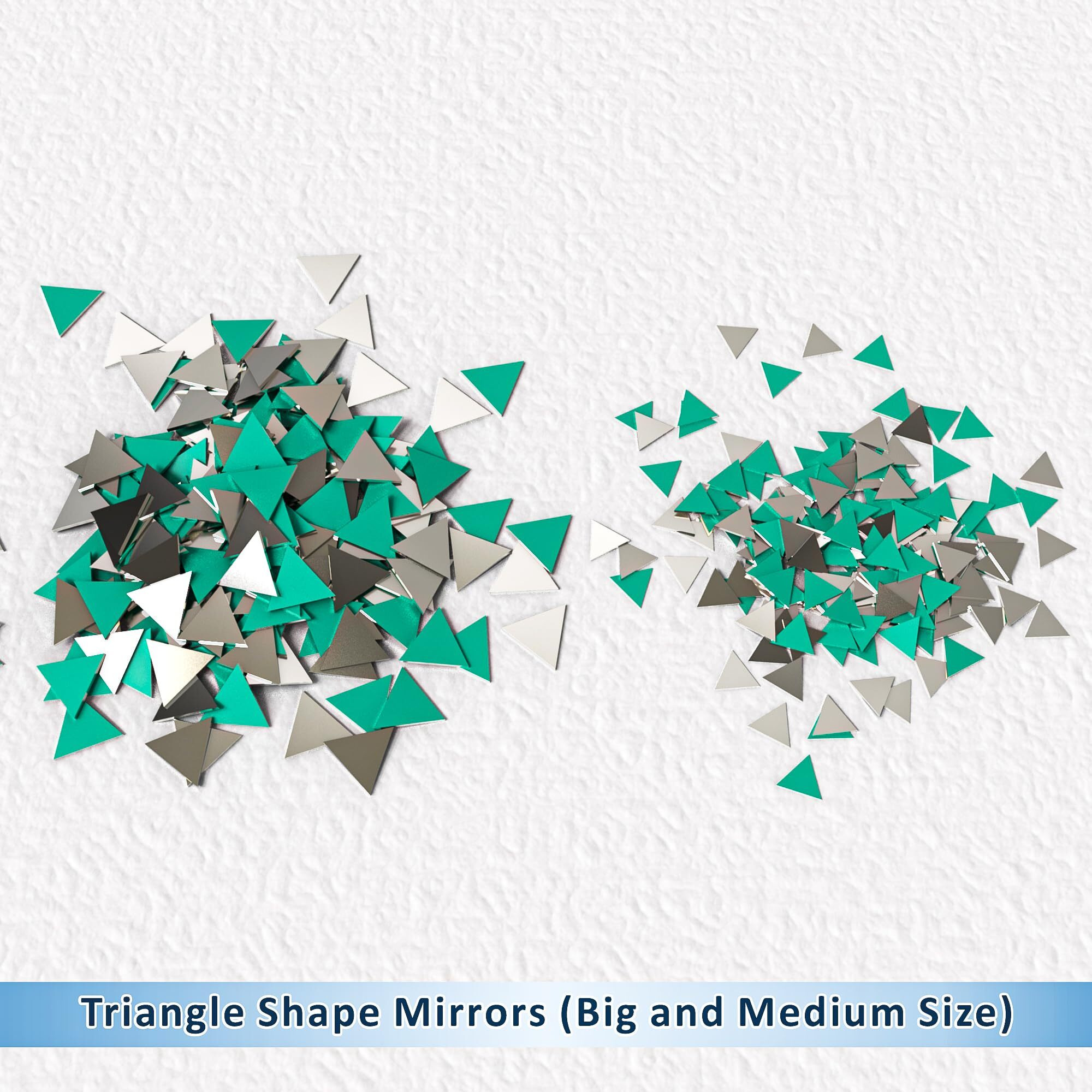 Brinda ventures Rectangular Glass Wall Mount Mirrors Shapes For Crafts|Perfect For Lippan,Fabric,Mandala Art,Jewelry Making|110 Medium And 210 Small Shapes Mirrors,Total 320(Triangle Shape),Silver