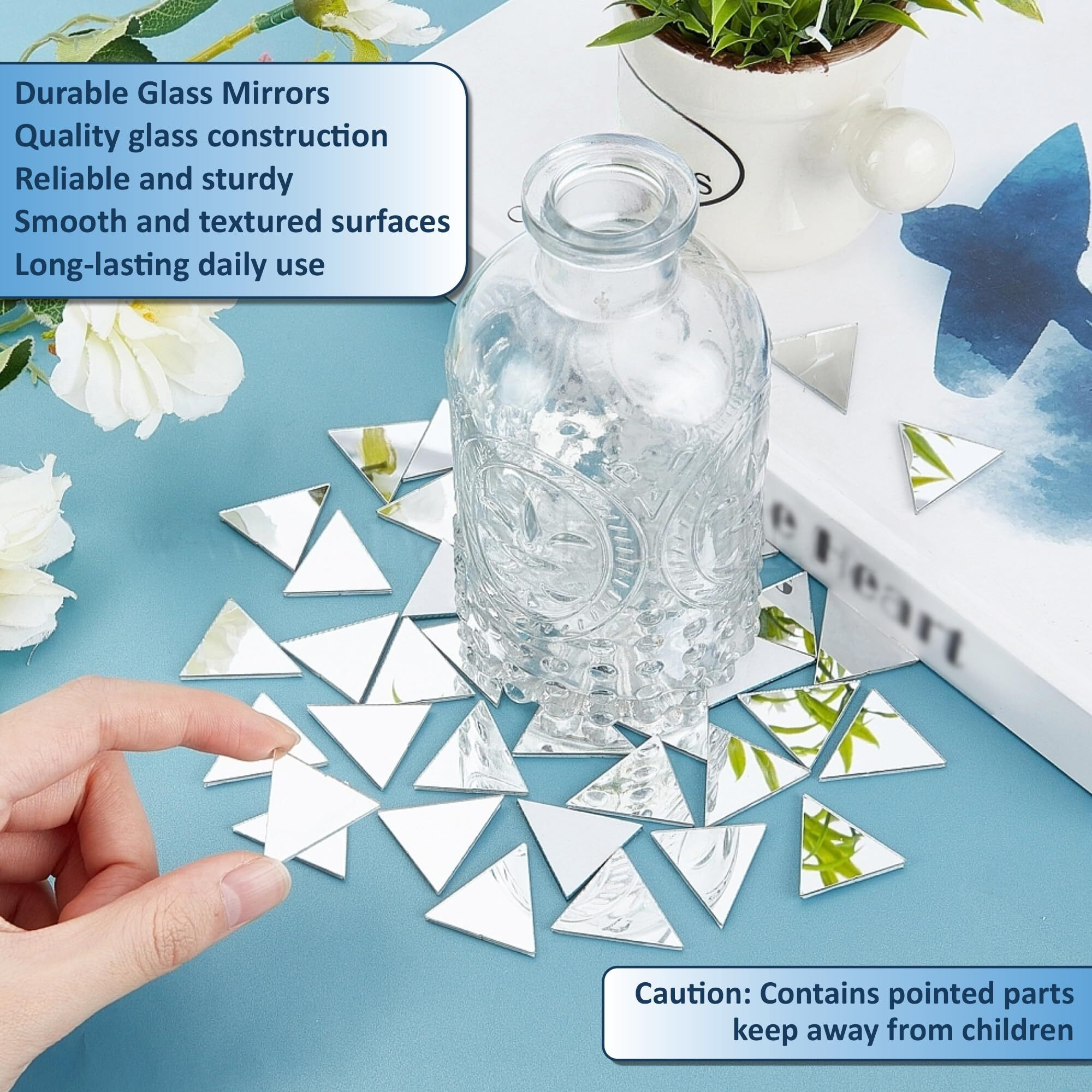 Brinda ventures Rectangular Glass Wall Mount Mirrors Shapes For Crafts|Perfect For Lippan,Fabric,Mandala Art,Jewelry Making|110 Medium And 210 Small Shapes Mirrors,Total 320(Triangle Shape),Silver