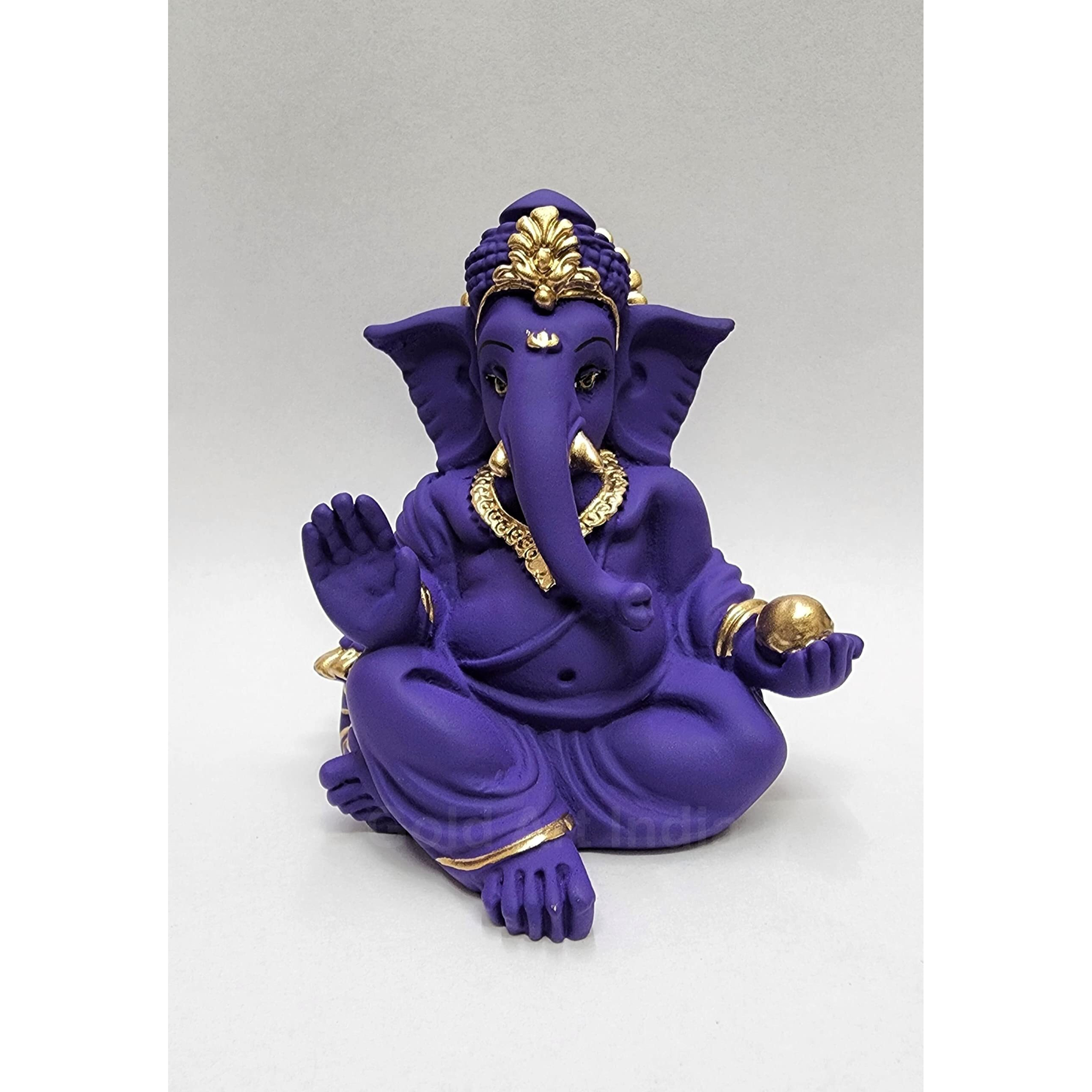 Gold Art India Beautiful Terracotta Ganesha in Violet - A Festive and Auspicious Addition to Your Home or Car(VioletGaddiTerracotta)