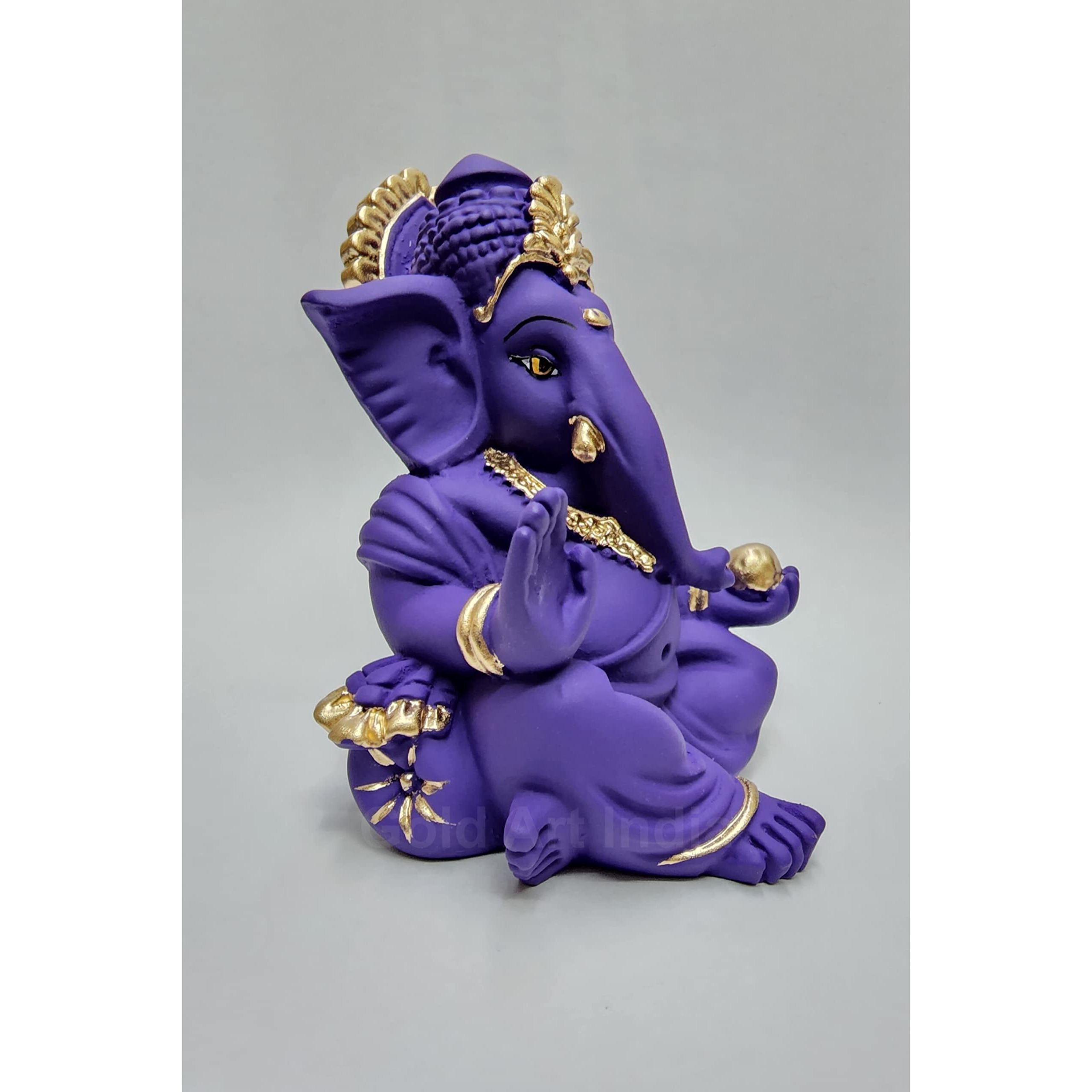 Gold Art India Beautiful Terracotta Ganesha in Violet - A Festive and Auspicious Addition to Your Home or Car(VioletGaddiTerracotta)