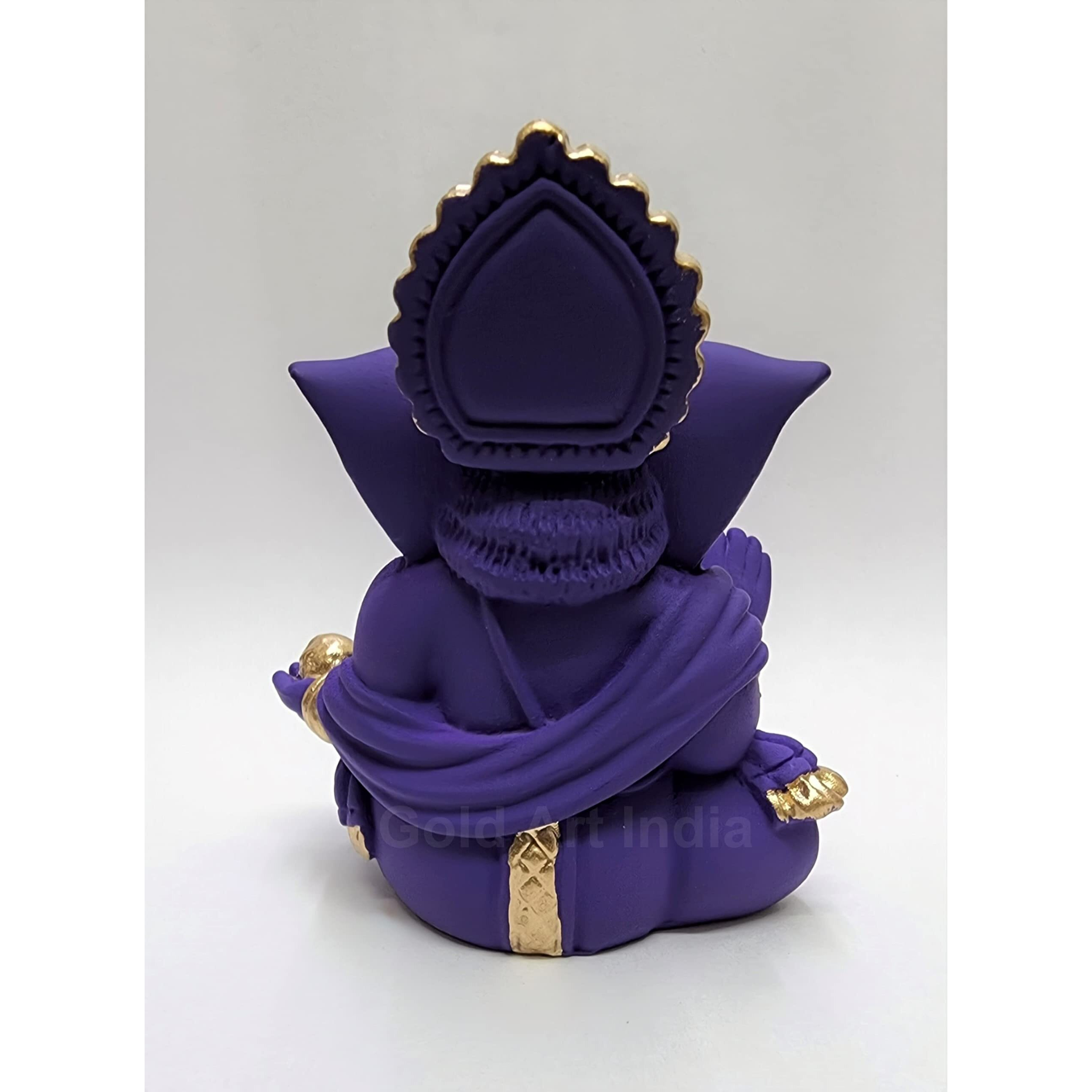 Gold Art India Beautiful Terracotta Ganesha in Violet - A Festive and Auspicious Addition to Your Home or Car(VioletGaddiTerracotta)