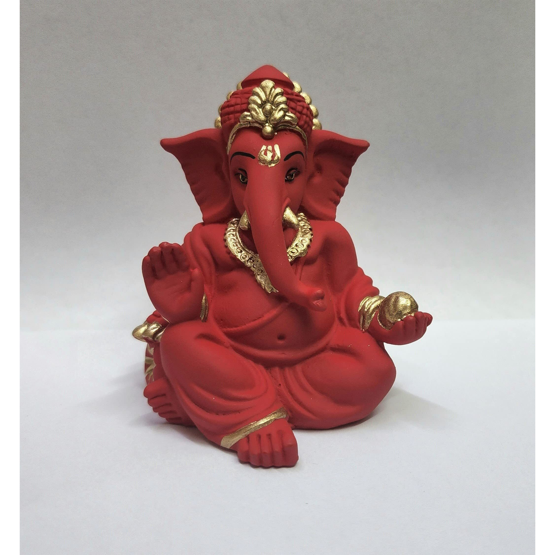 Gold Art India Terracotta Red Gaddi Ganesha for Car Dashboard Home Decor Gifting Diwali Birthday Festivals (GADDITERRACOTTARED)