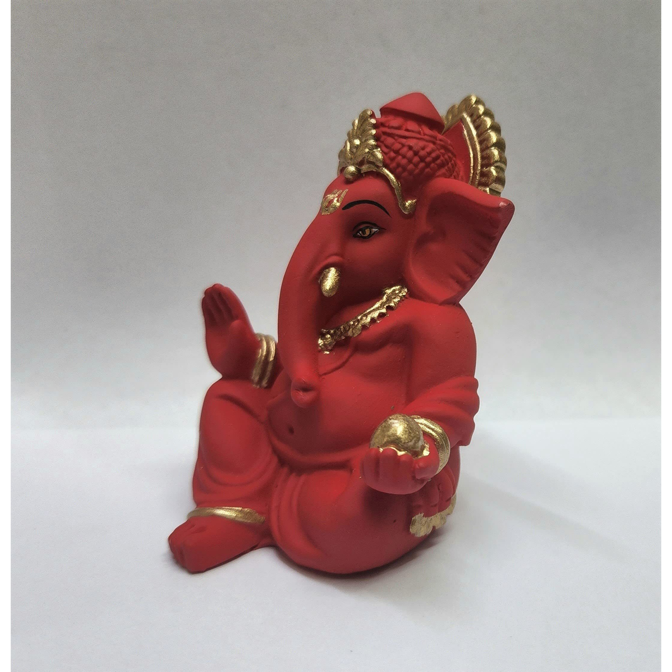 Gold Art India Terracotta Red Gaddi Ganesha for Car Dashboard Home Decor Gifting Diwali Birthday Festivals (GADDITERRACOTTARED)