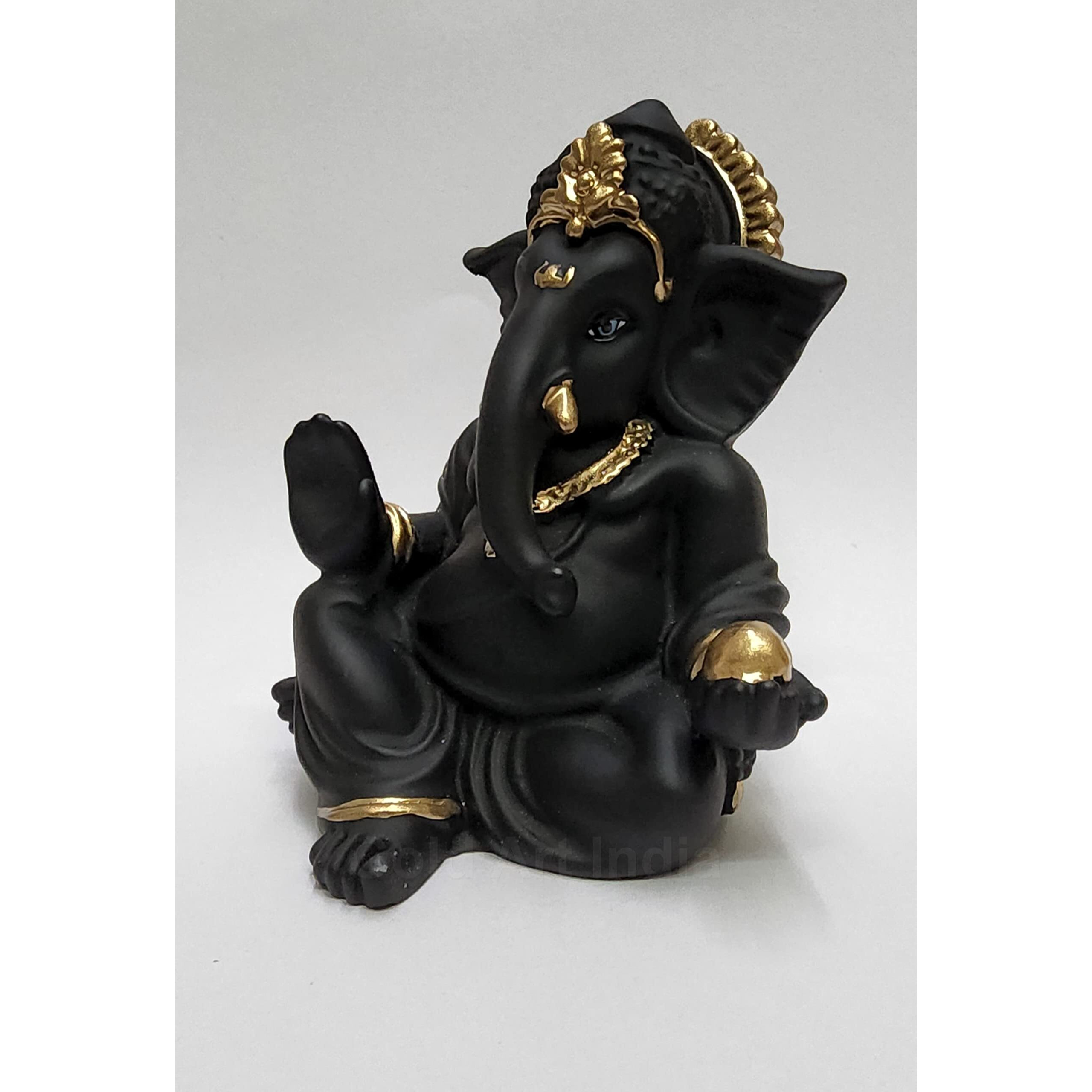 Gold Art India Terracotta Black Gaddi Ganesha for Car Dashboard Home Decor Gifting Diwali Birthday Festivals (GaddiTerracottaBlack)