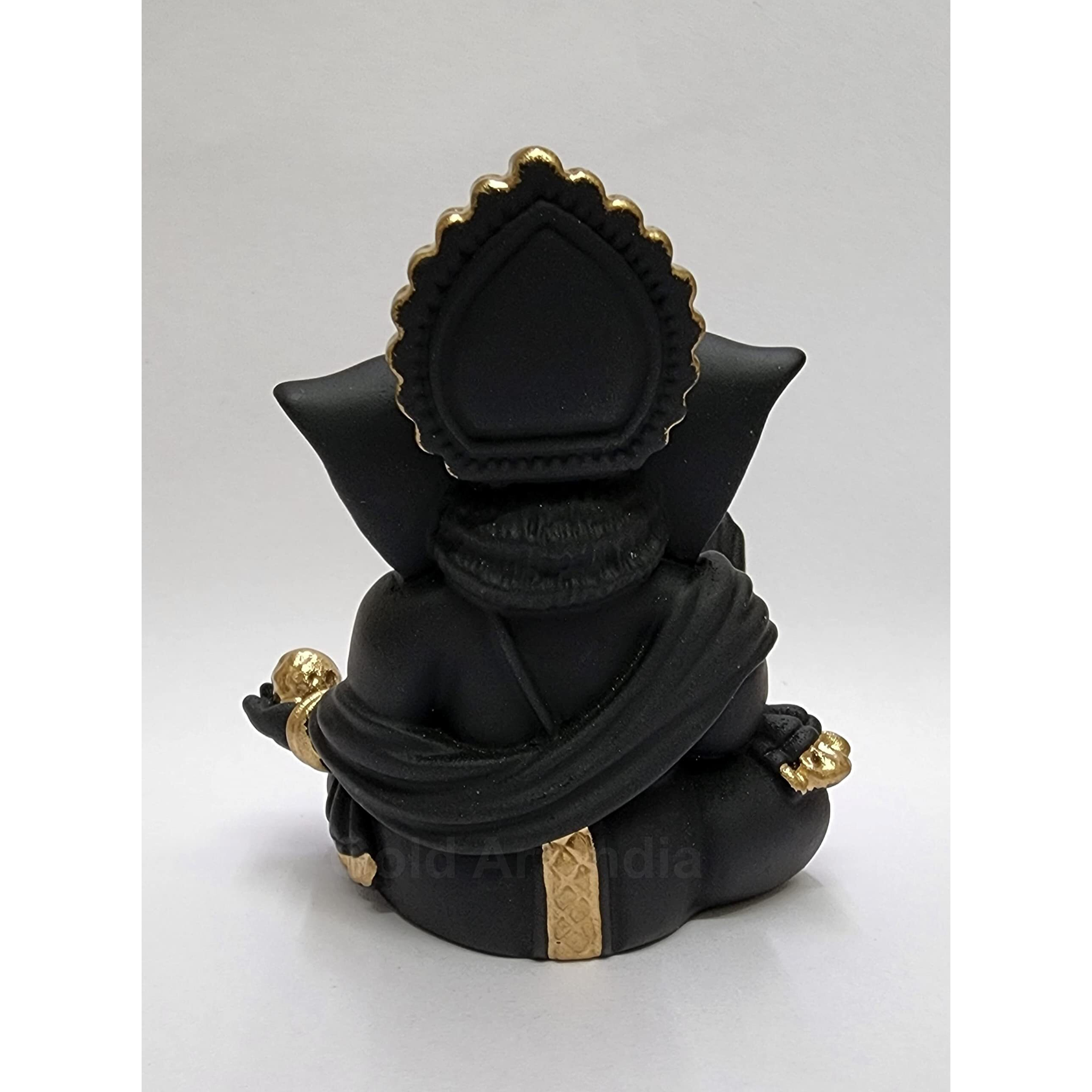 Gold Art India Terracotta Black Gaddi Ganesha for Car Dashboard Home Decor Gifting Diwali Birthday Festivals (GaddiTerracottaBlack)