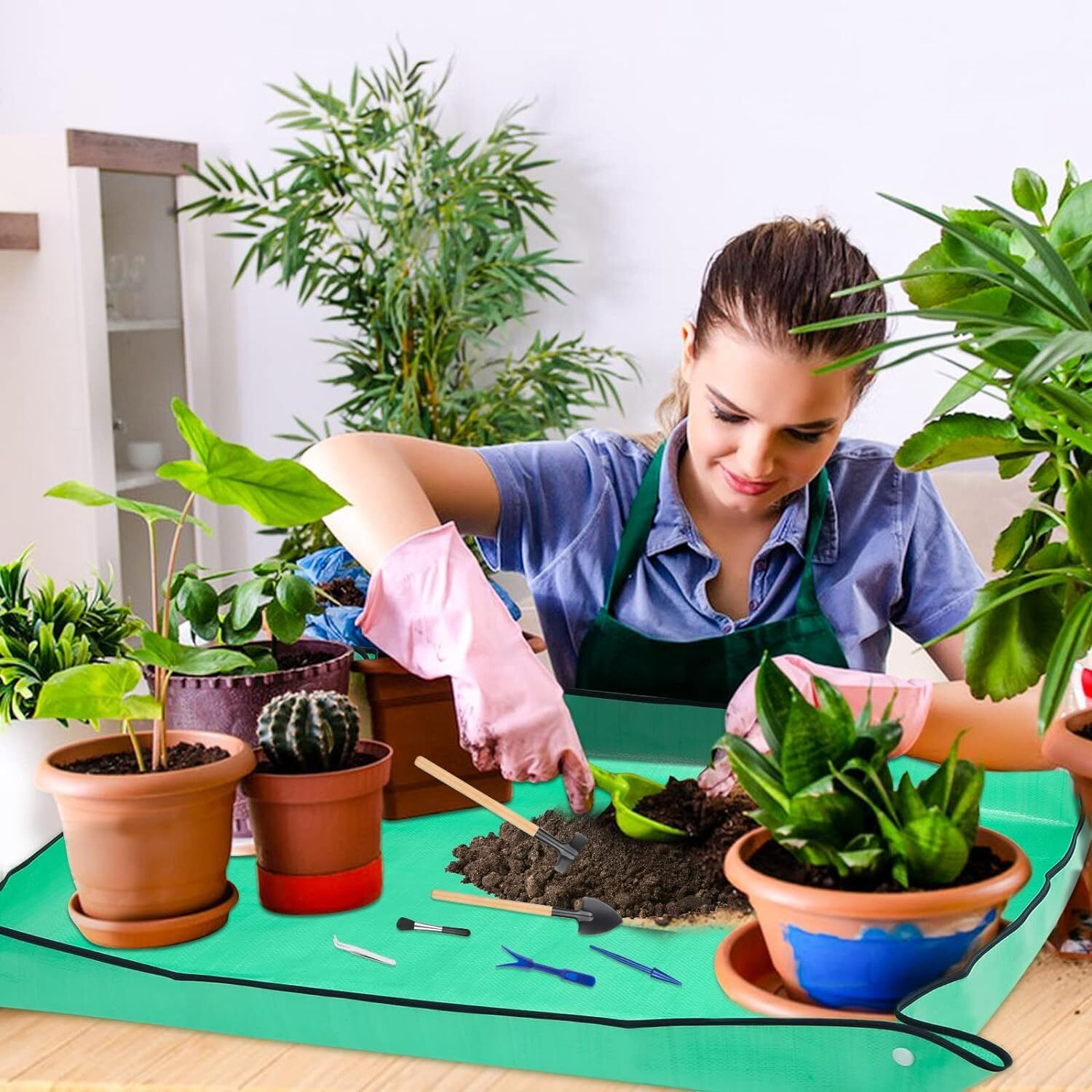DHARVIM Gardening Mat for Plant Transplanting and Mess Control 39.4x 39.4 Thickened Waterproof Potting Tray Succulent Potting Mat Portable Gardening Mat Plant Gifts for Women Men,(100 * 100 cm)