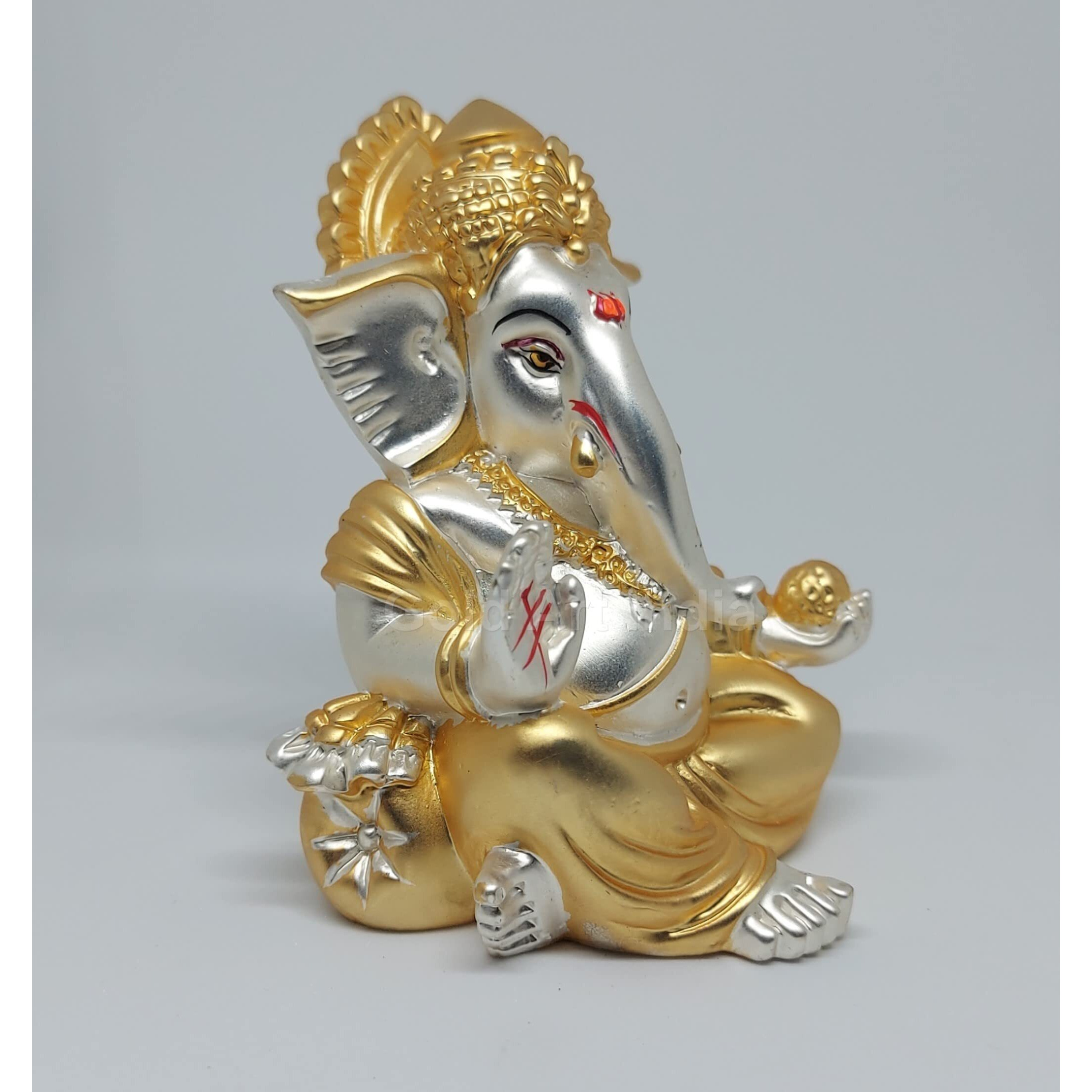 Gold Art India Gold and Silver Plated Matte Finish Ganesh Idol For Car Dashboard Ganesha Murti Ganpati Idol For Home Decor Puja Lord Ganesh Statue Gift For Office Desk Puja Room Figurine