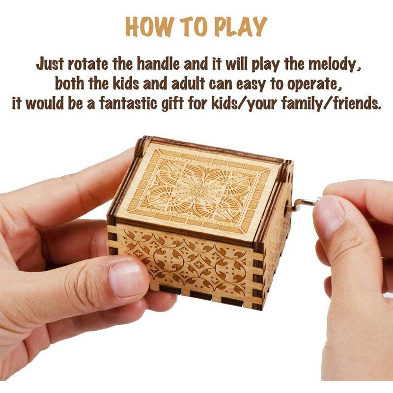 Eitheo Engraved Hand Cranked Wooden Musical Toy HP-Hogsmeade Theme Music Box Brown