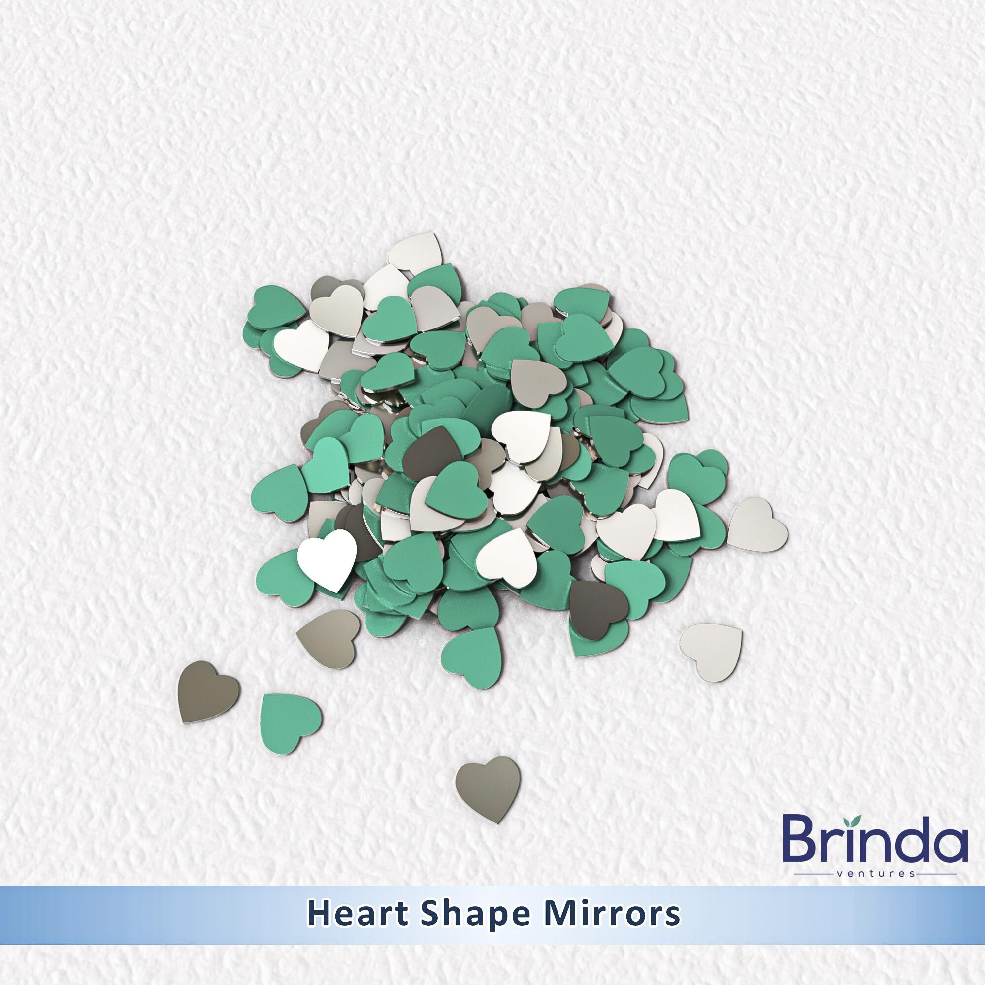 Brinda ventures Mirrors Shapes for Crafts | Ideal for Lippan, Fabric, Mandala, Mud Art and Jewelry Making, Ideal for Various Arts | 220 Pieces (Heart Shape)