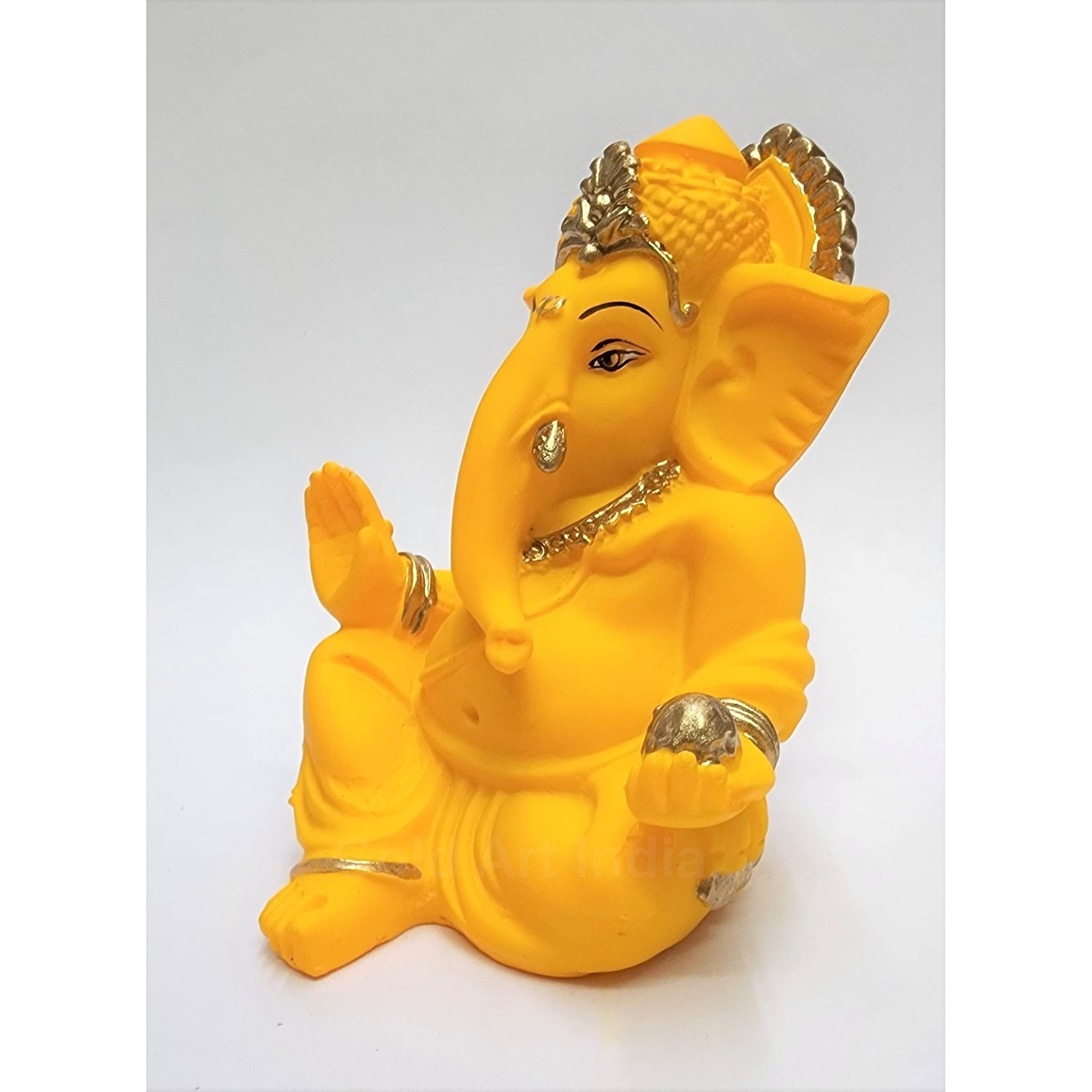 Gold Art India Terracotta Mango Gaddi Ganesha for Car Dashboard Home Decor Gifting Diwali Birthday Festivals (GaddiTerracottaMango)