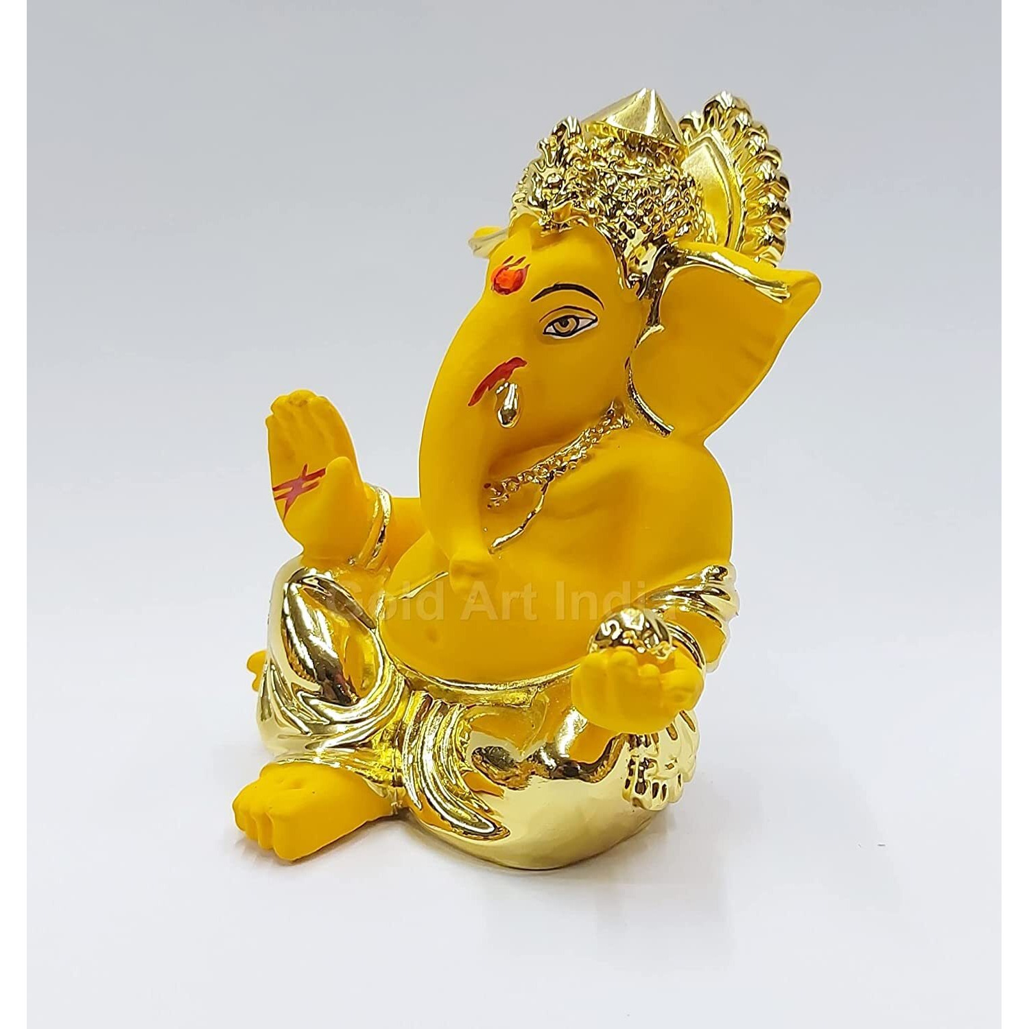 Gold Art India Gold Plated Gaddi Ganesh Idol For Car Dashboard Ganesha Murti Ganpati Idol For Home Decor Puja Lord Ganesh Statue Gift For Office Desk Puja Room Figurine